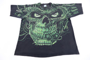 90's Terminator Skull Liquid Blue All Over Graphic T-shirt - Shirts & Tops - Thrifted Threads