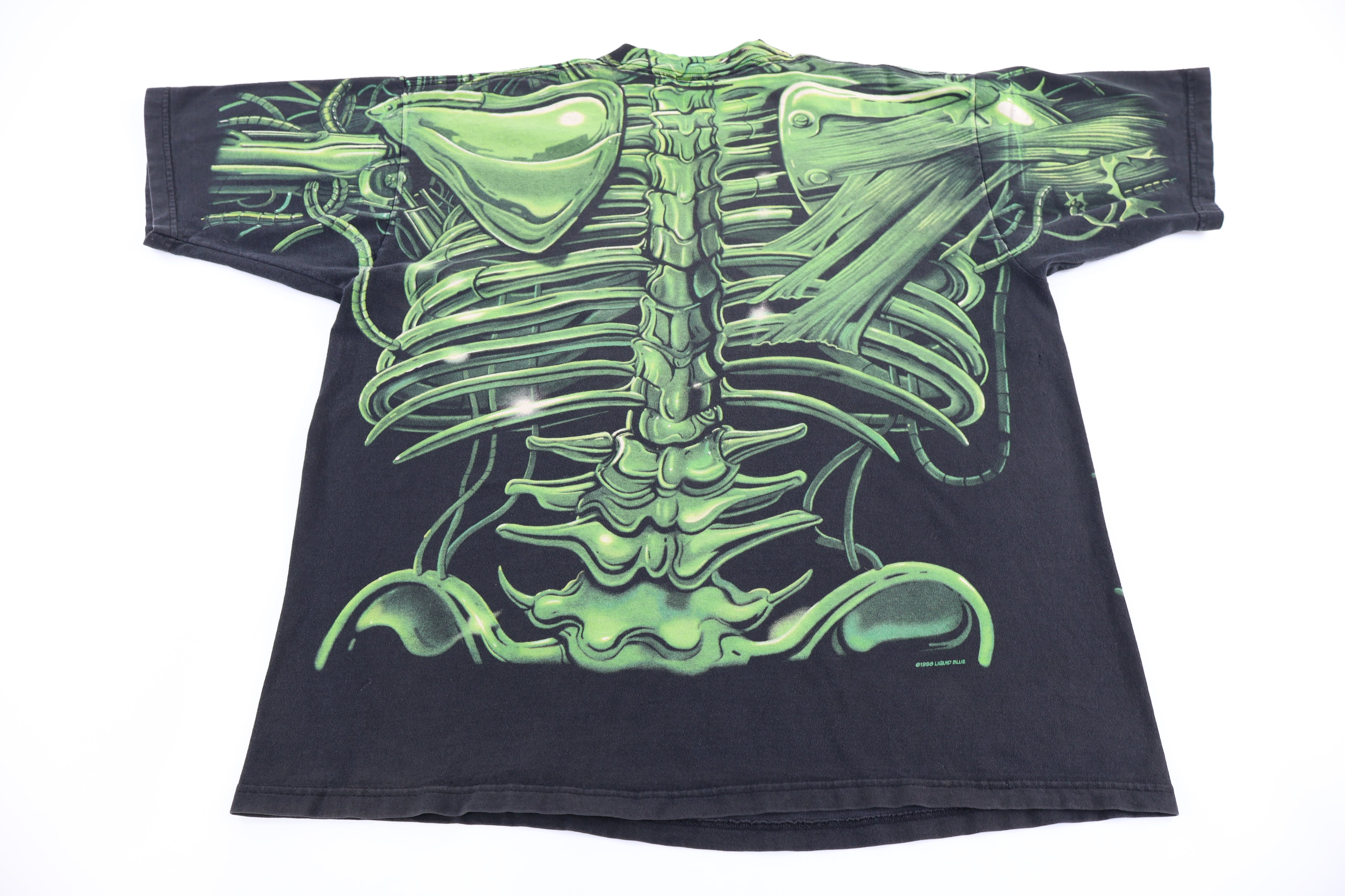 90's Terminator Skull Liquid Blue All Over Graphic T-shirt - Shirts & Tops - Thrifted Threads