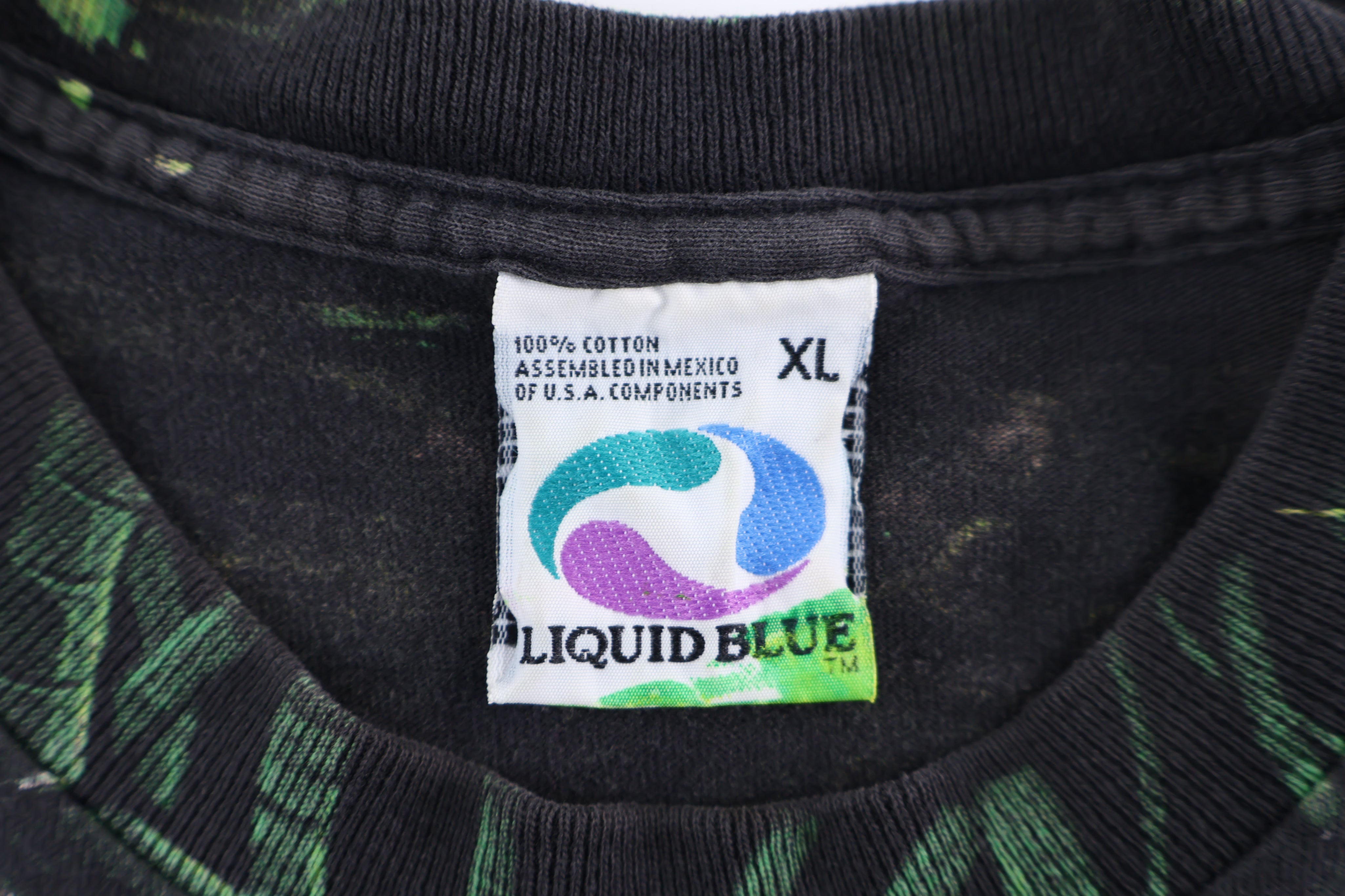 90's Terminator Skull Liquid Blue All Over Graphic T-shirt - Shirts & Tops - Thrifted Threads
