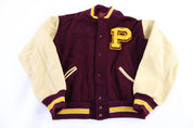 90's TM Athletics Maroon & Cream Varsity Jacket - Jacket - Thrifted Threads