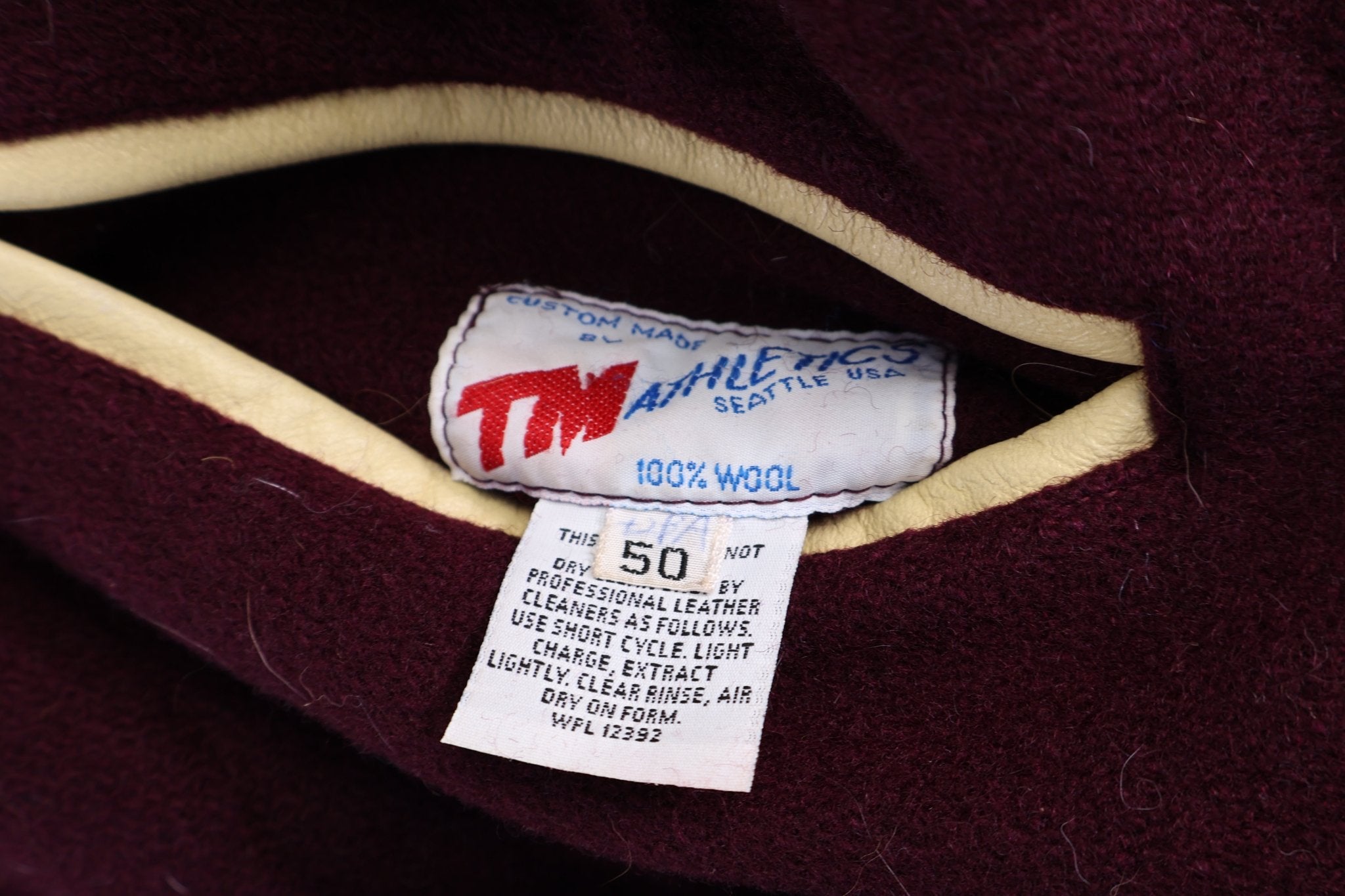 90's TM Athletics Maroon & Cream Varsity Jacket - Jacket - Thrifted Threads