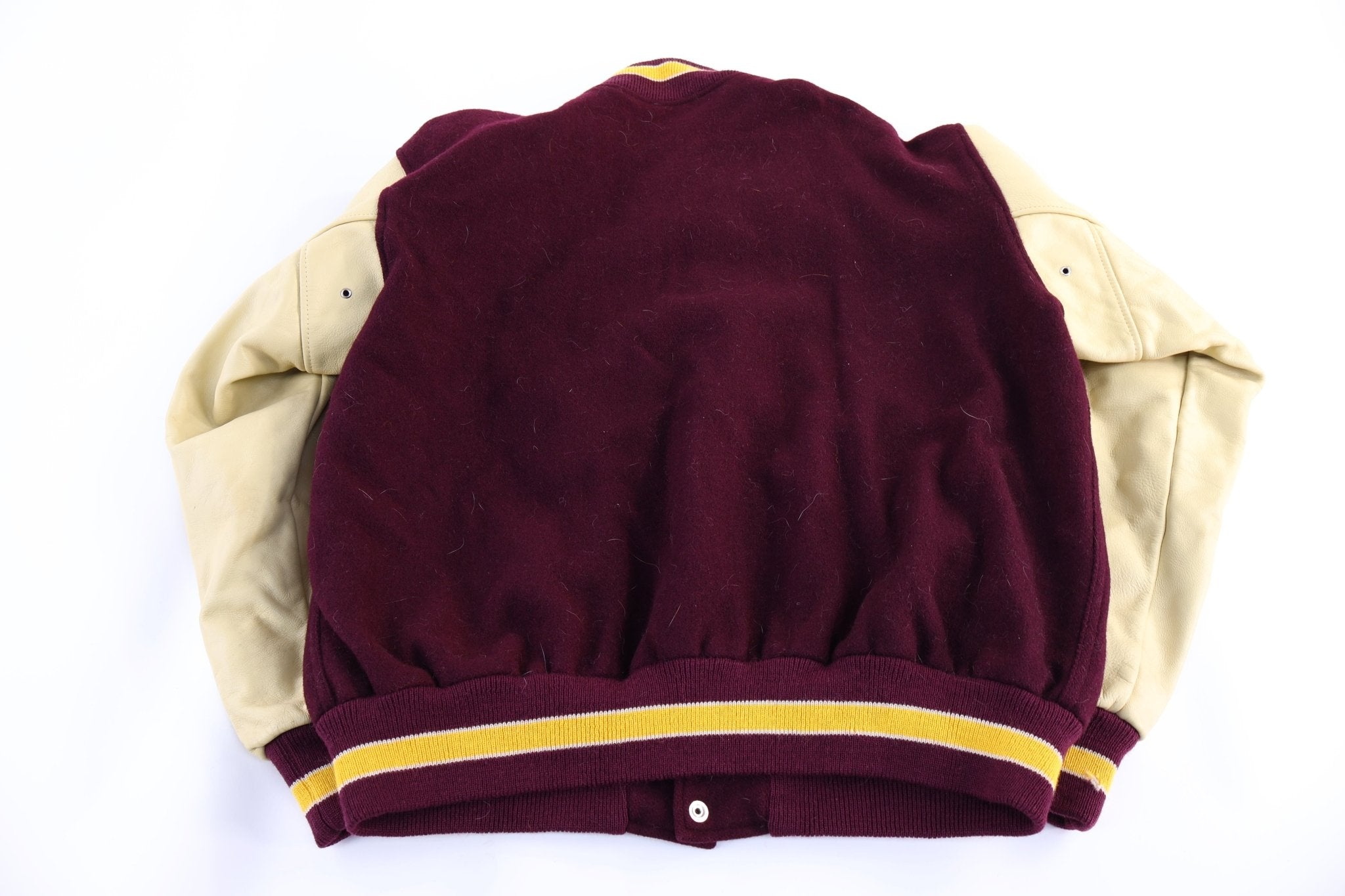 90's TM Athletics Maroon & Cream Varsity Jacket - Jacket - Thrifted Threads