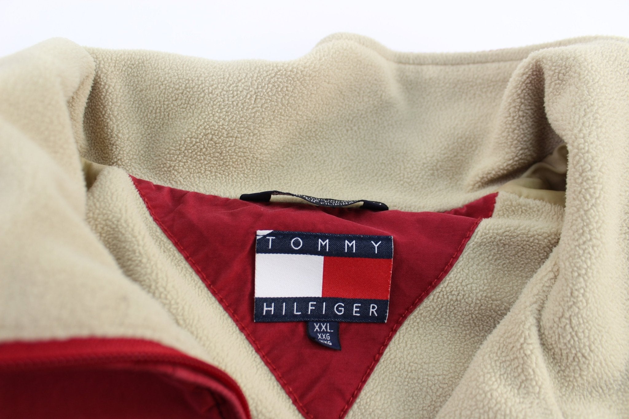 90's Tommy Hilfiger Embroidered Logo Red & Blue Striped Zip Up Jacket - ThriftedThreads.com