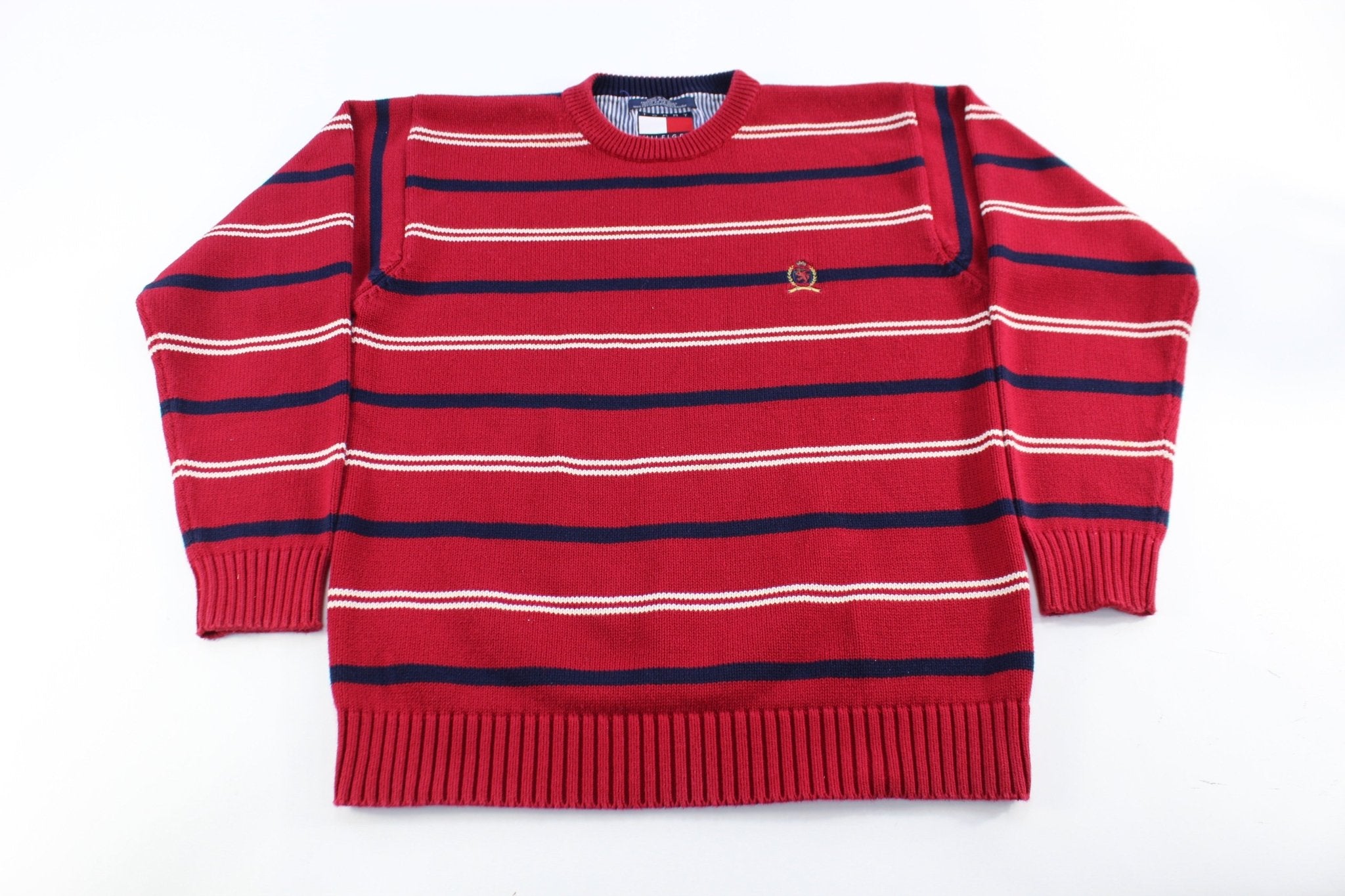 90's Tommy Hilfiger Embroidered Logo Striped Sweater - ThriftedThreads.com