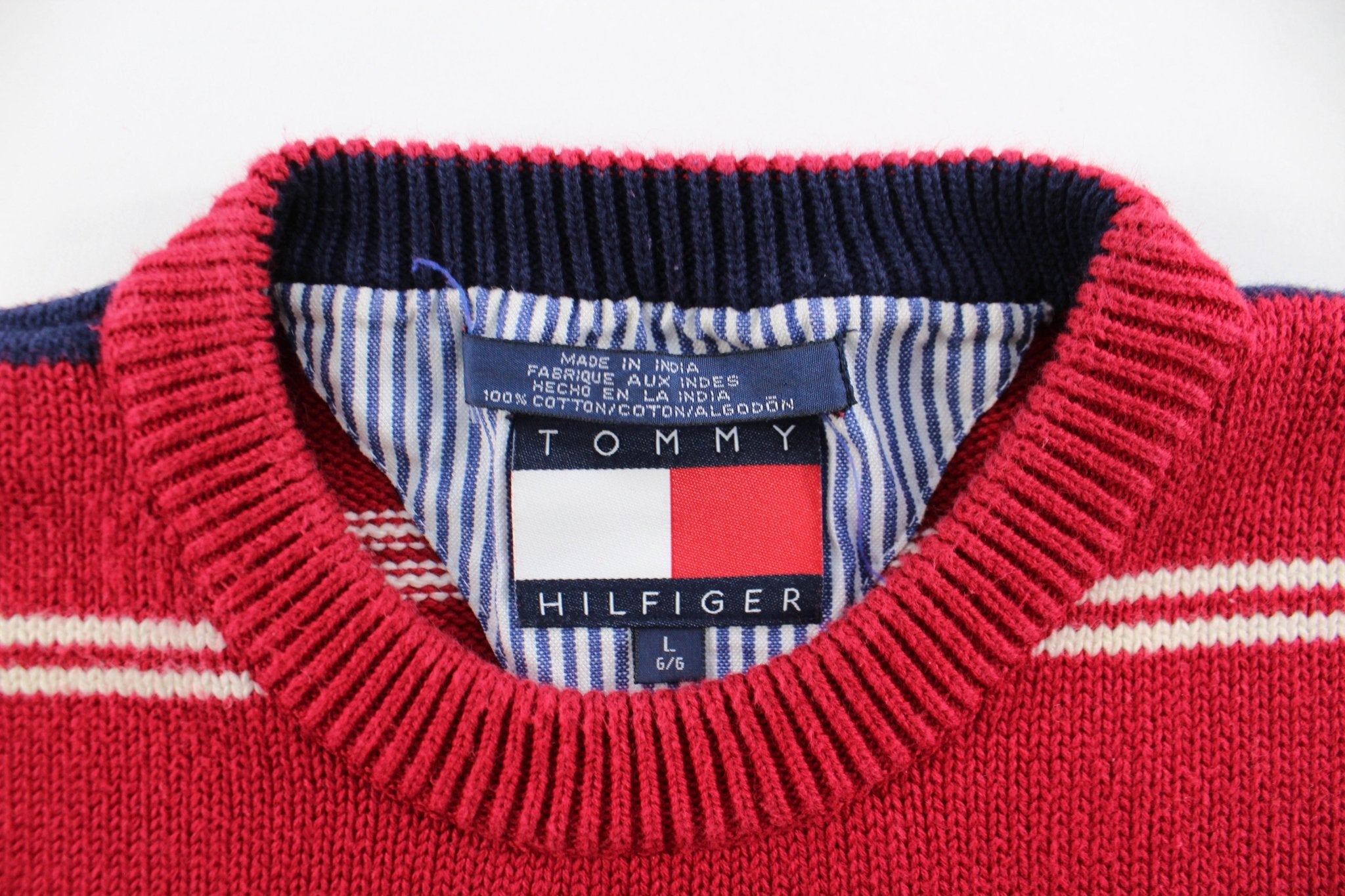 90's Tommy Hilfiger Embroidered Logo Striped Sweater - ThriftedThreads.com