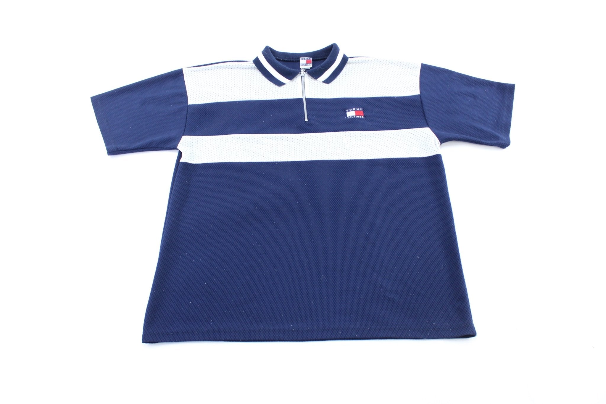 90's Tommy Hilfiger Embroidered Logo Zip Up Polo - ThriftedThreads.com