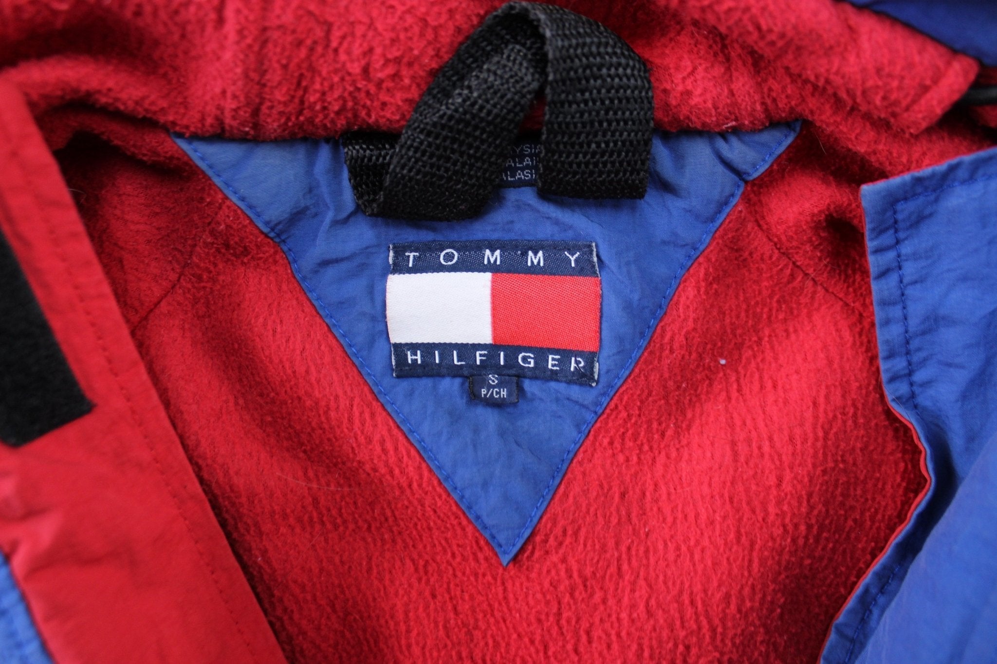 90's Tommy Hilfiger Logo Patch Blue & Black Zip Up Jacket - Jacket - Thrifted Threads