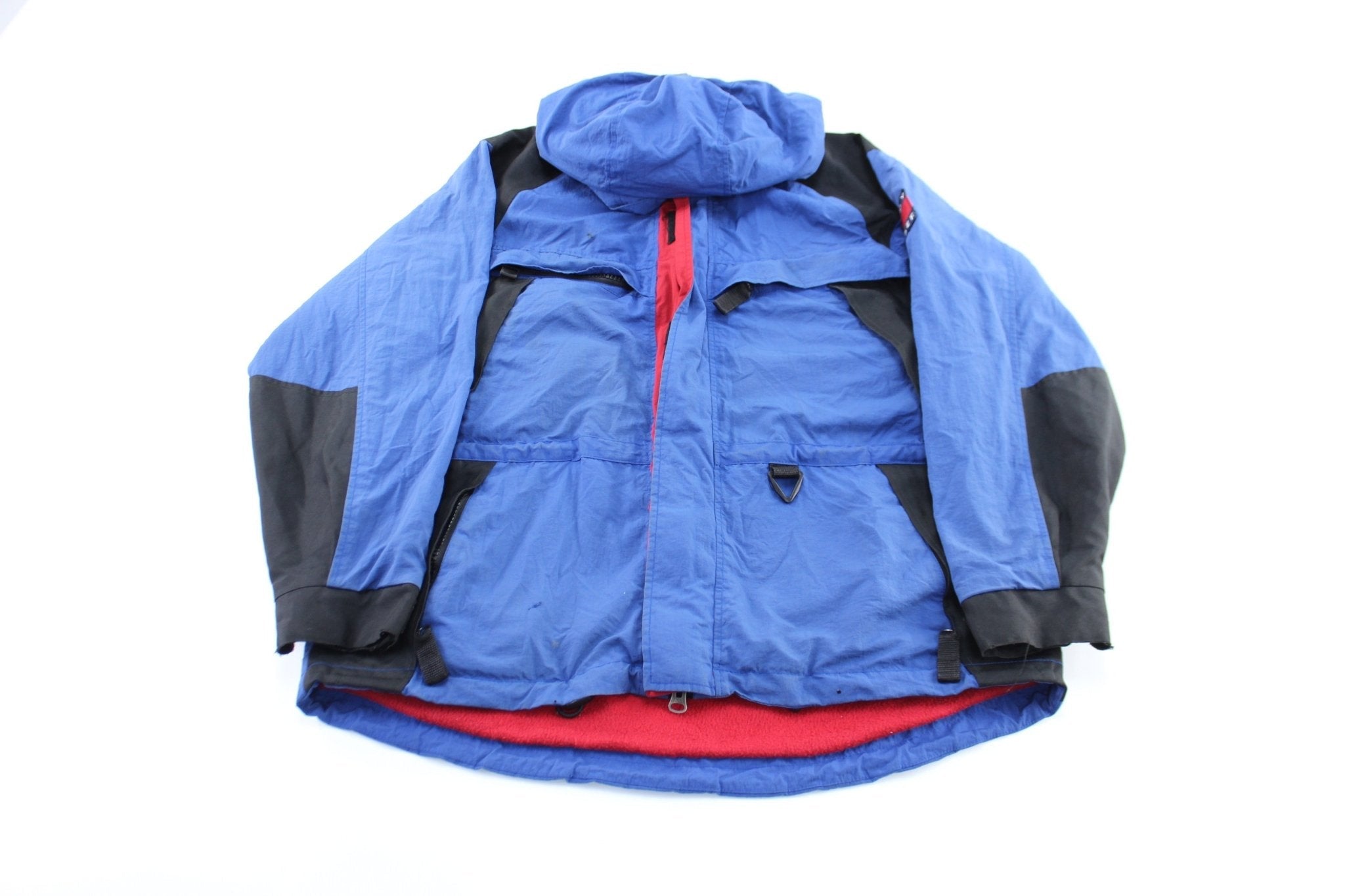 90's Tommy Hilfiger Logo Patch Blue & Black Zip Up Jacket - Jacket - Thrifted Threads