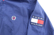 90's Tommy Hilfiger Logo Patch Blue Zip Up Jacket - ThriftedThreads.com