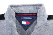 90's Tommy Hilfiger Logo Patch Grey & Black Fleece Pullover Jacket - ThriftedThreads.com