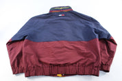 90's Tommy Hilfiger Logo Patch Navy Blue & Burgundy Zip Up Jacket - ThriftedThreads.com