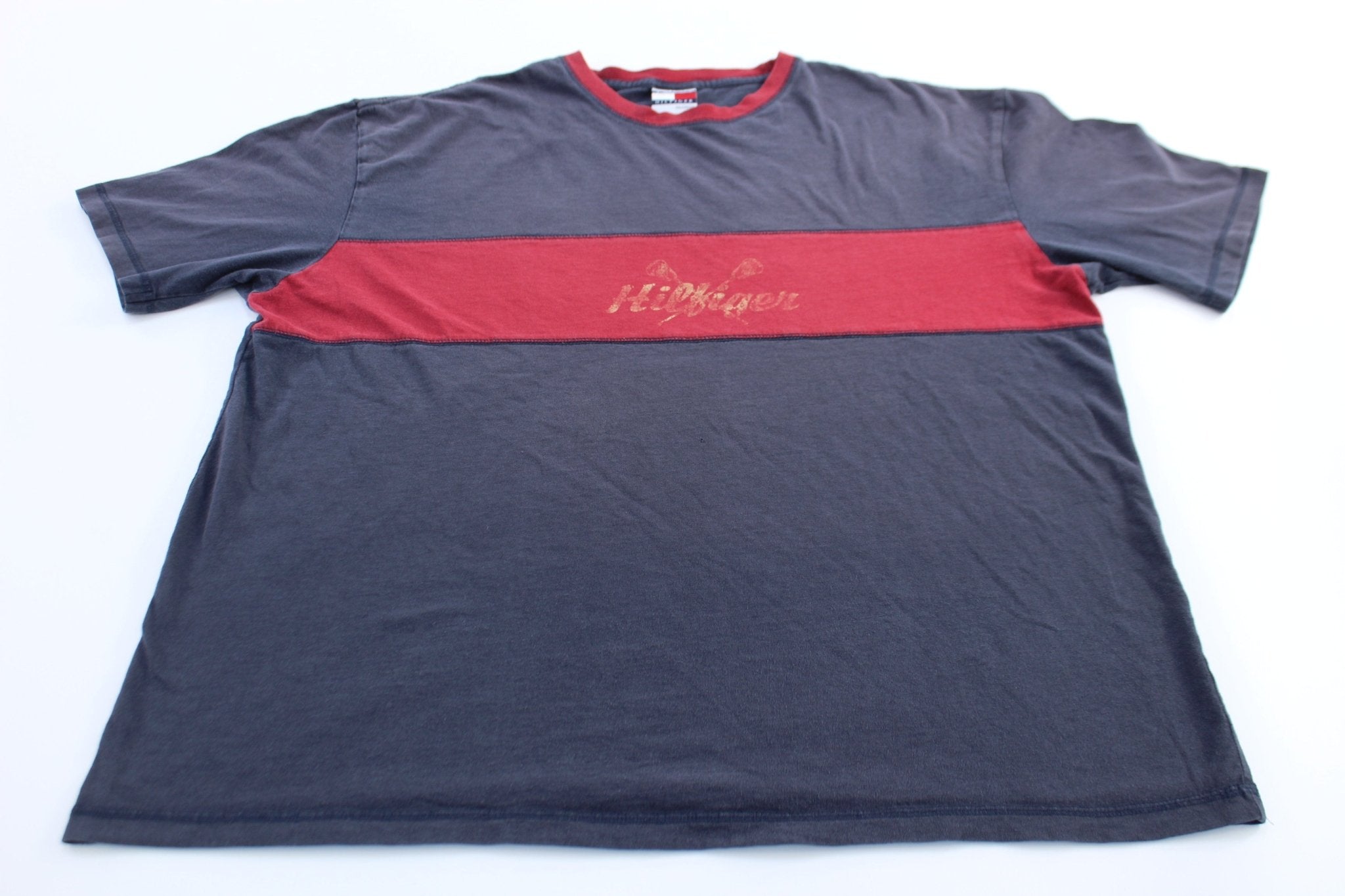 90's Tommy Hilfiger Red & Blue Lacrosse T-Shirt - ThriftedThreads.com