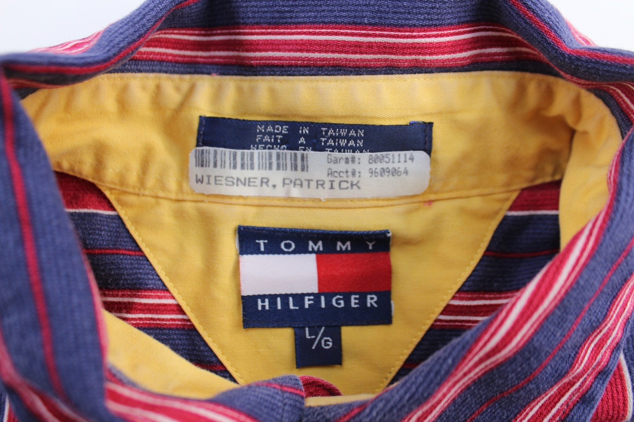90's Tommy Hilfiger Red & Blue Striped LS Button Down Shirt - ThriftedThreads.com