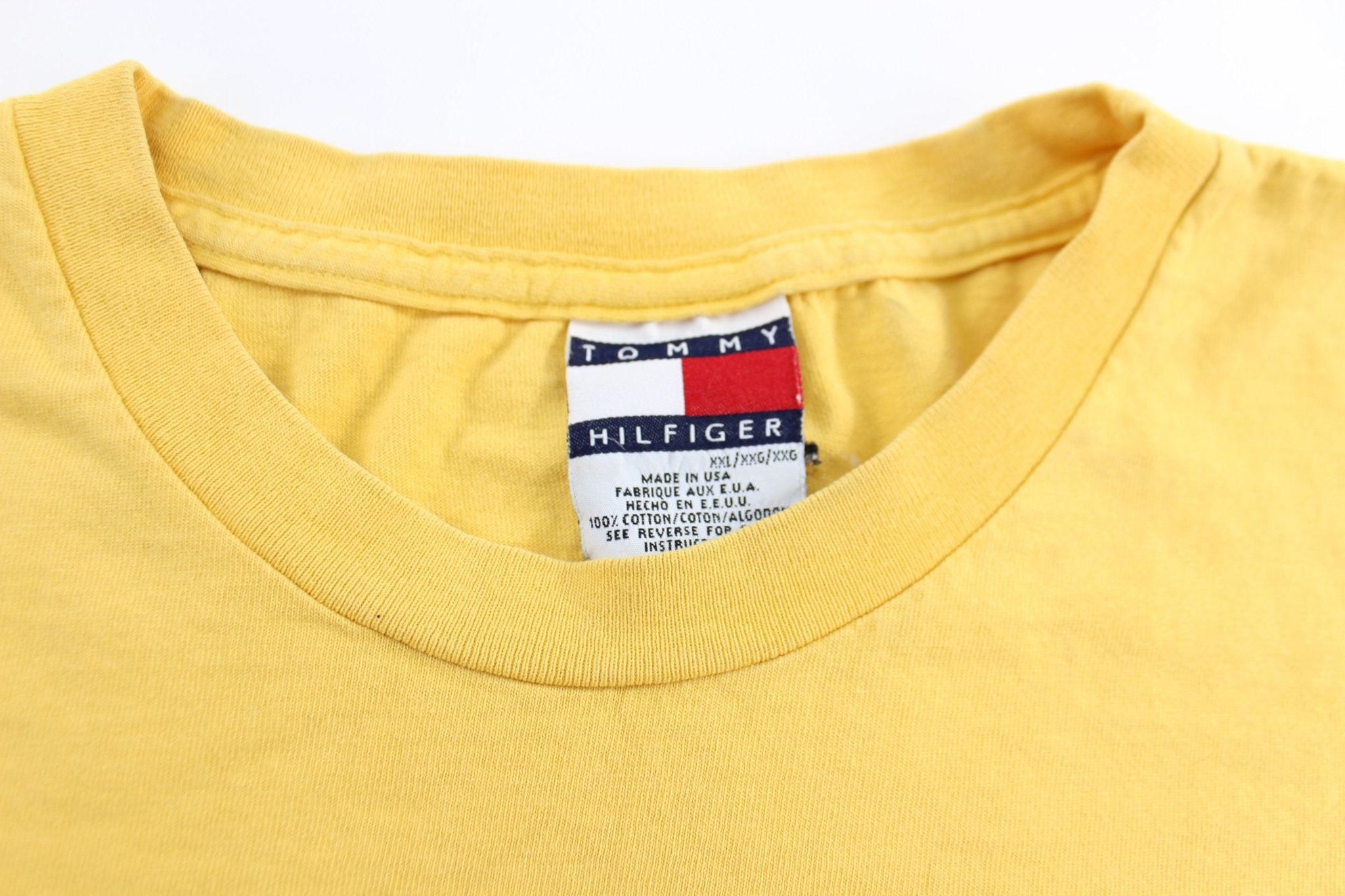 90's Tommy Hiliger Crest Logo Yellow T-Shirt - ThriftedThreads.com
