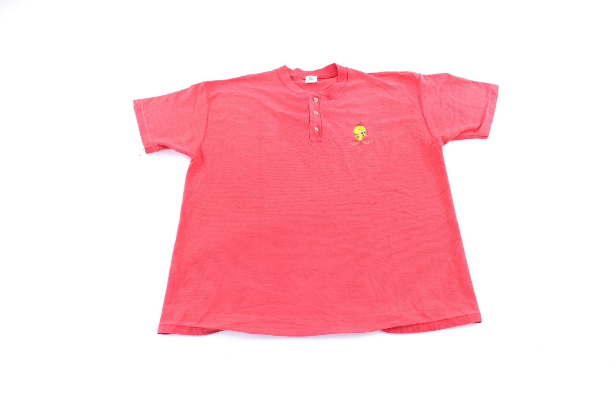 90's Tweety Embroidered Henley T-Shirt - T-Shirt - Thrifted Threads