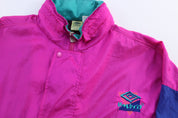 90's Umbro Embroidered Logo Blue & Pink Pullover Jacket - ThriftedThreads.com