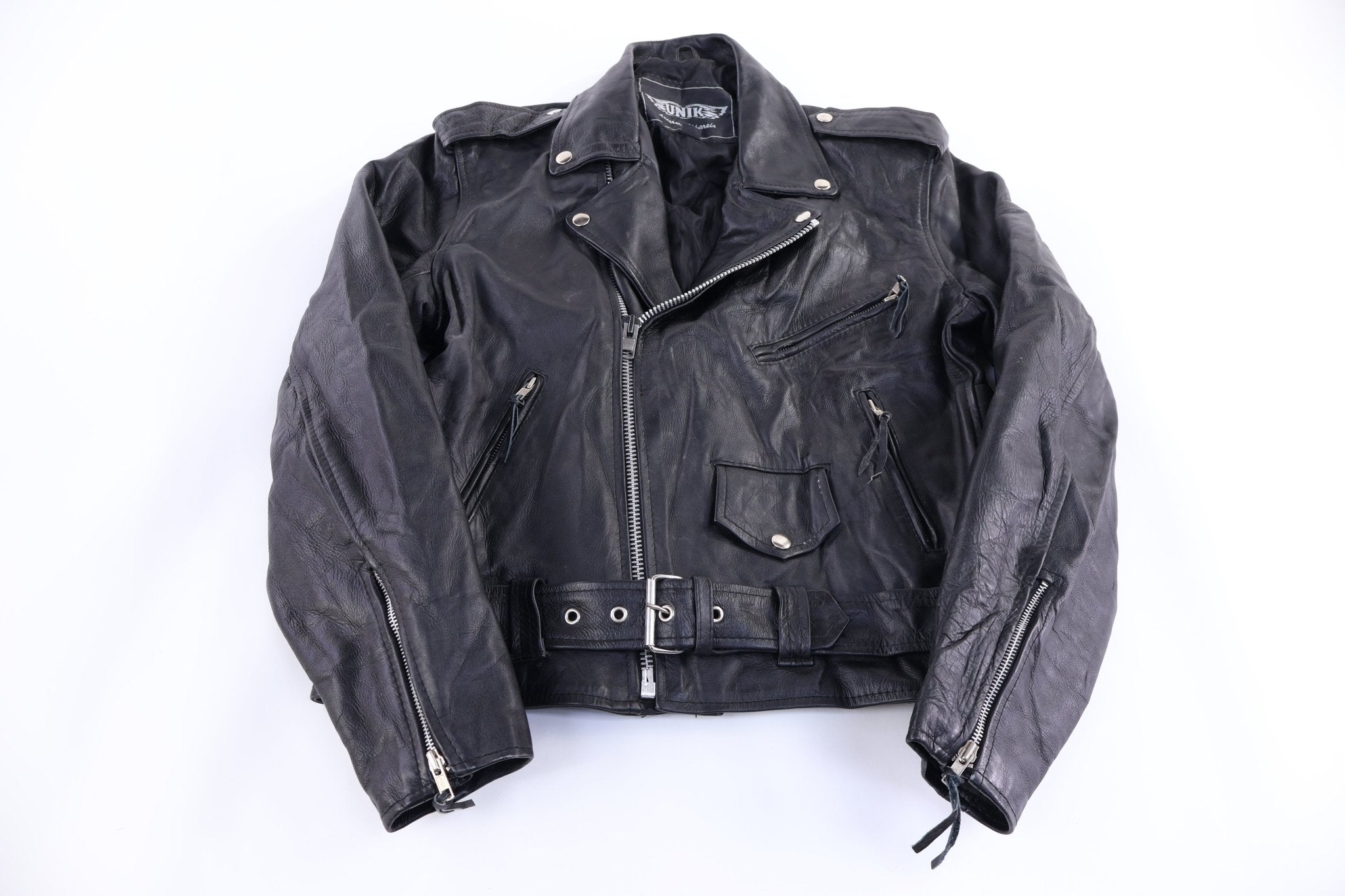 90's Unki Black Full Zip Leather Jacket - jacket - Thrifted Threads