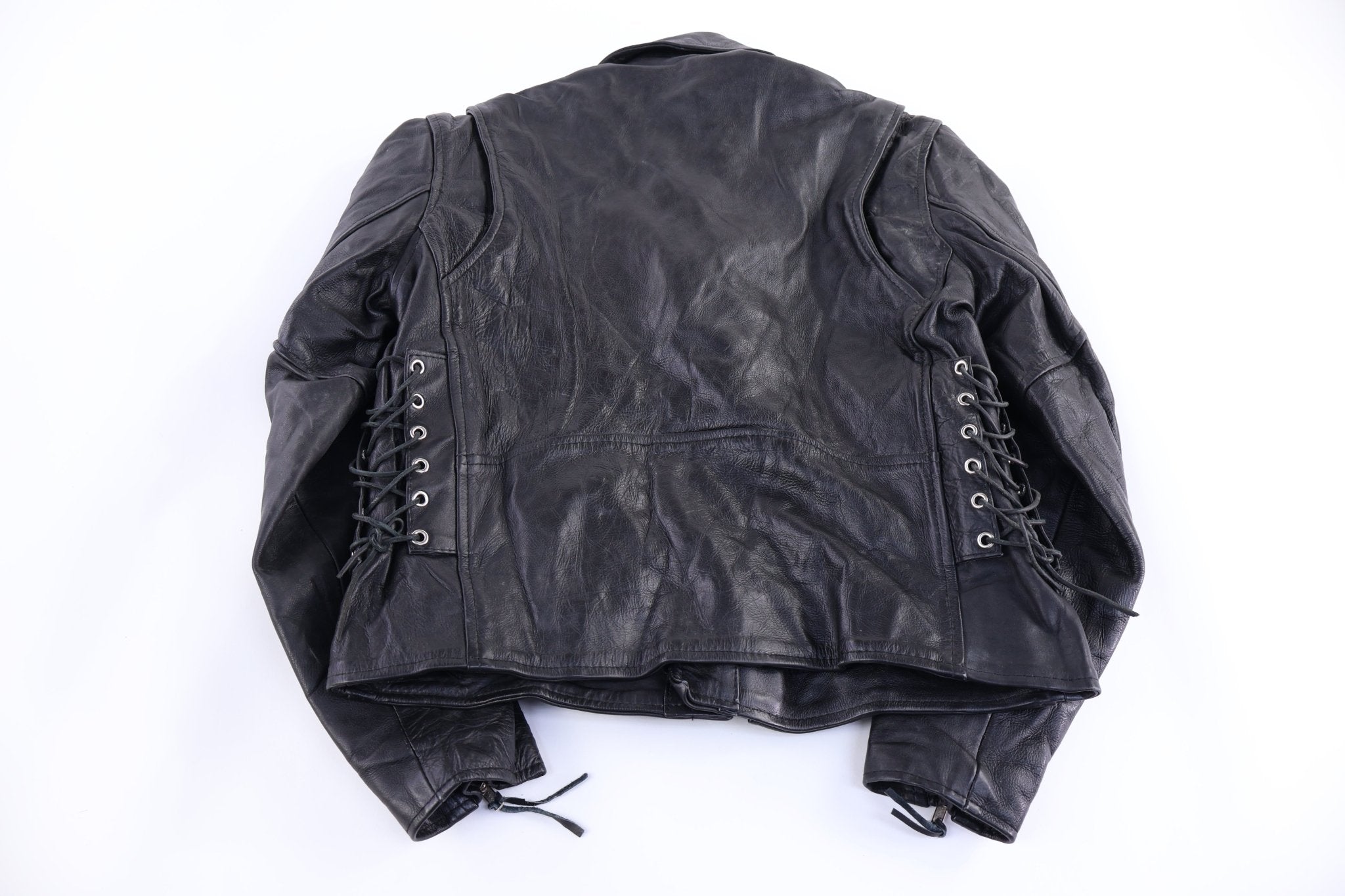 90's Unki Black Full Zip Leather Jacket - jacket - Thrifted Threads