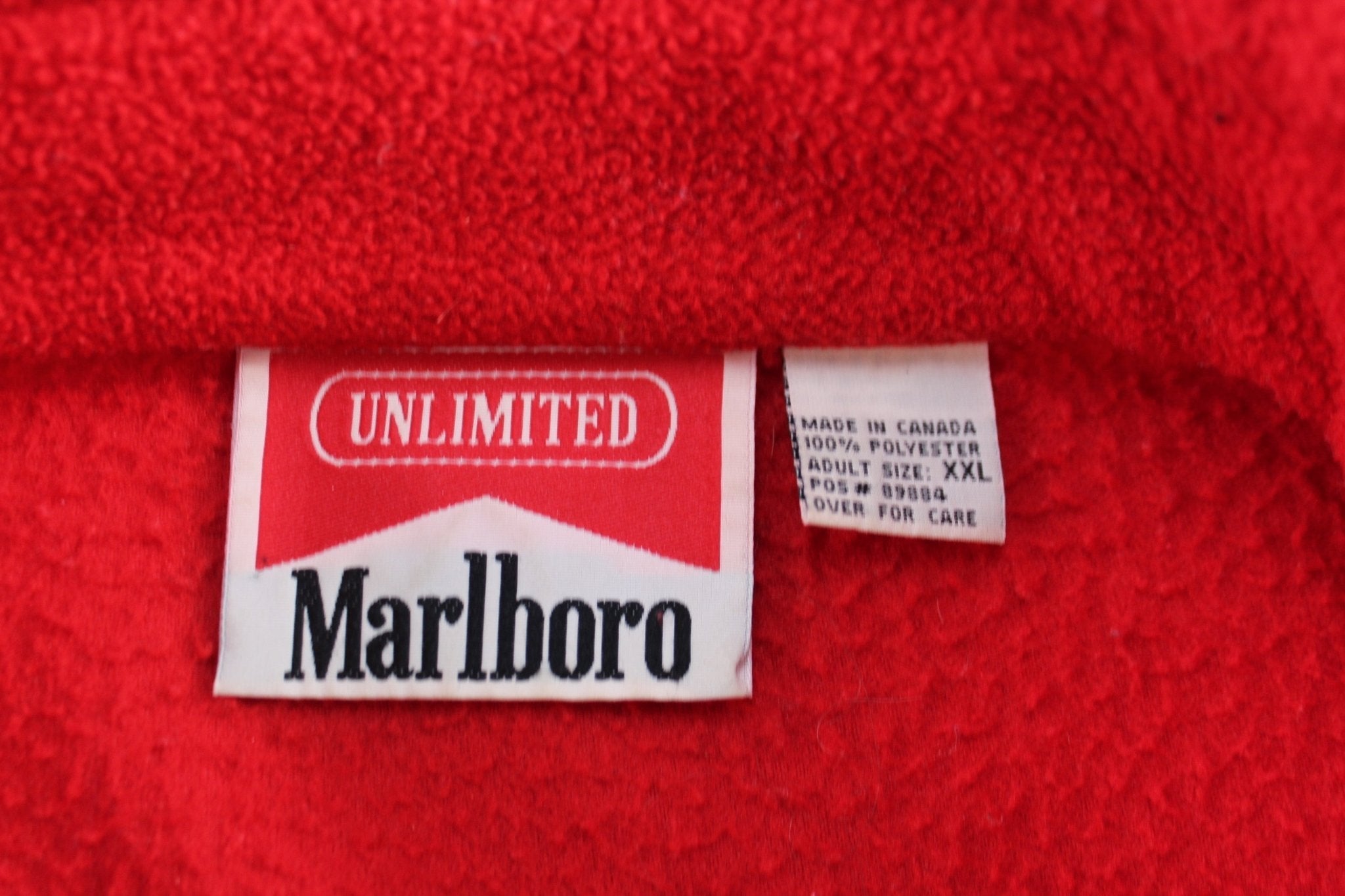 90's Unlimited Marlboro Red & Black Fleece Zip Up Jacket - Jackets - Thrifted Threads