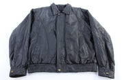 90's USA Black Full Zip Leather Jacket - Jacket - Thrifted Threads