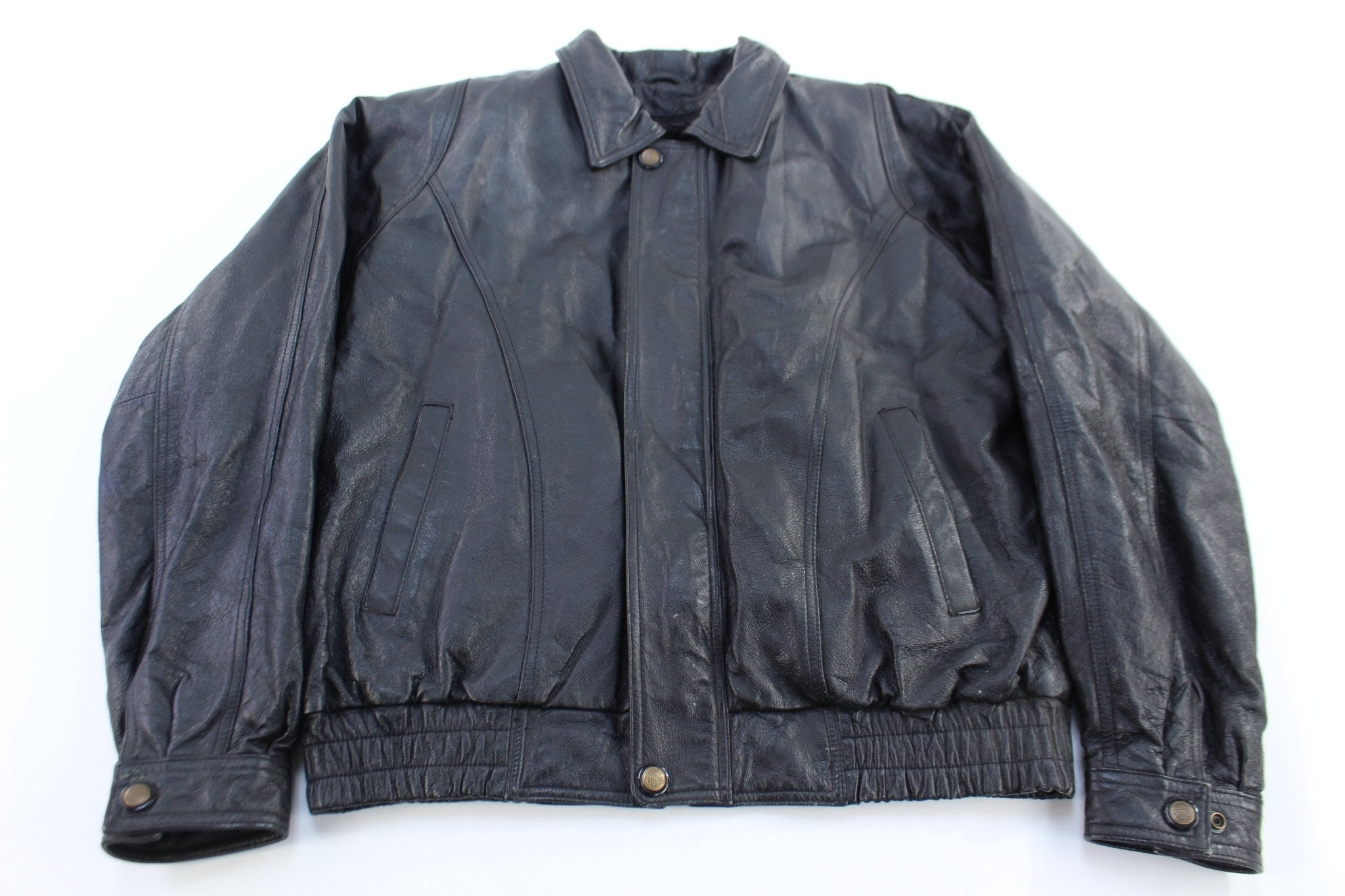 90's USA Black Full Zip Leather Jacket - Jacket - Thrifted Threads