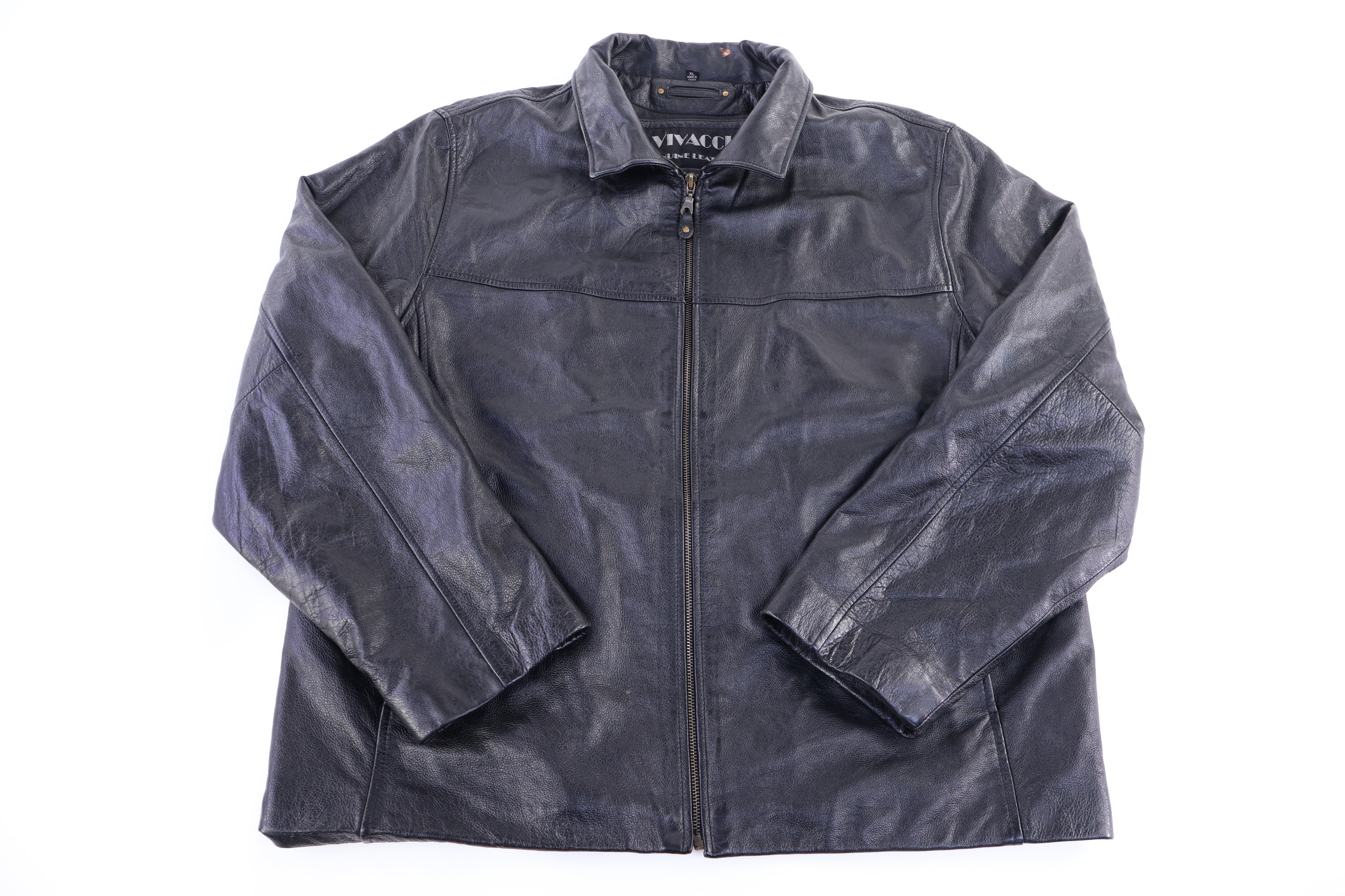 90's Vivacci Black Leather Full Zip Jacket - Jacket - Thrifted Threads