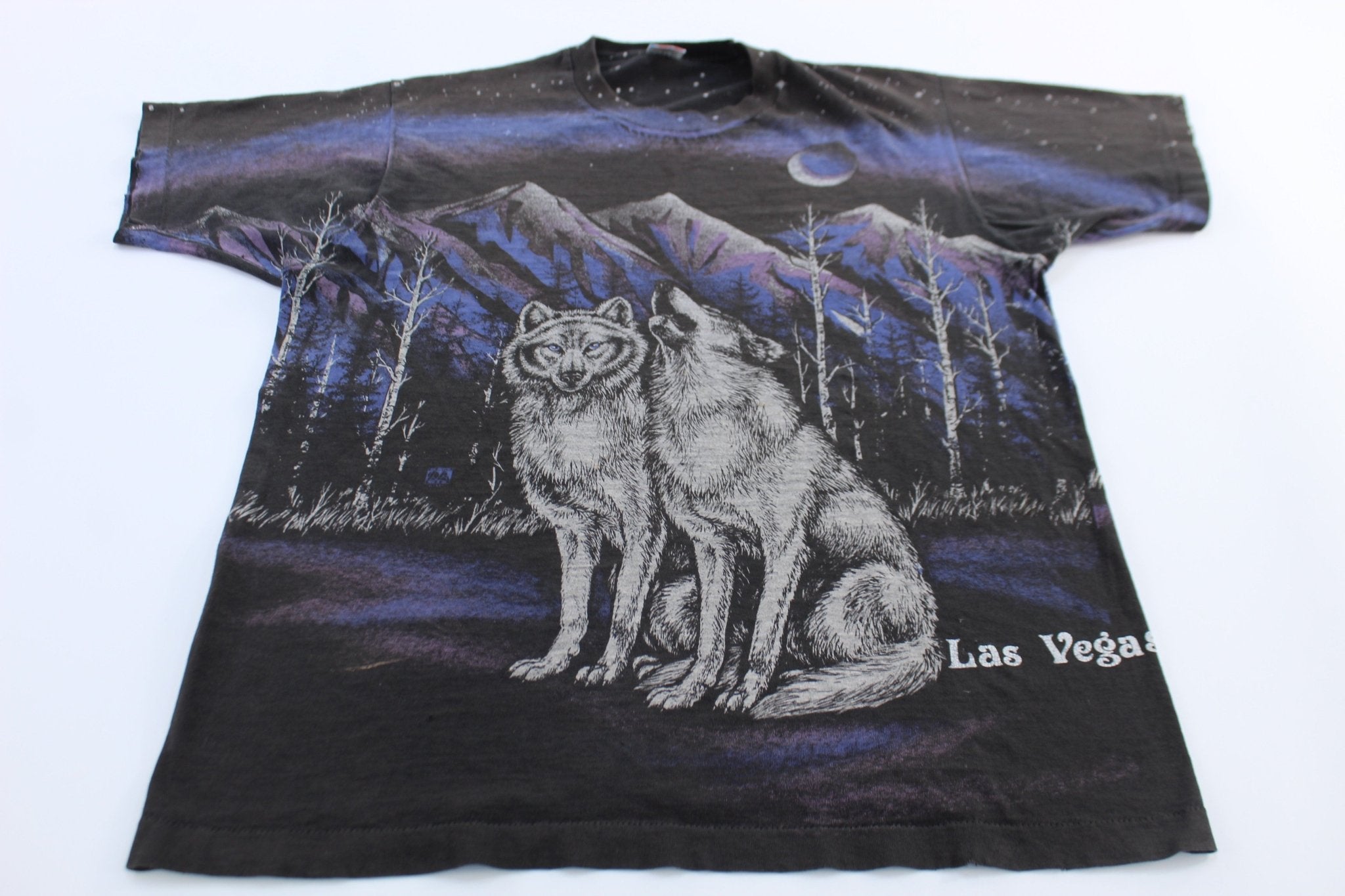 90's Wolf Las Vegas All Over Print T-Shirt - ThriftedThreads.com
