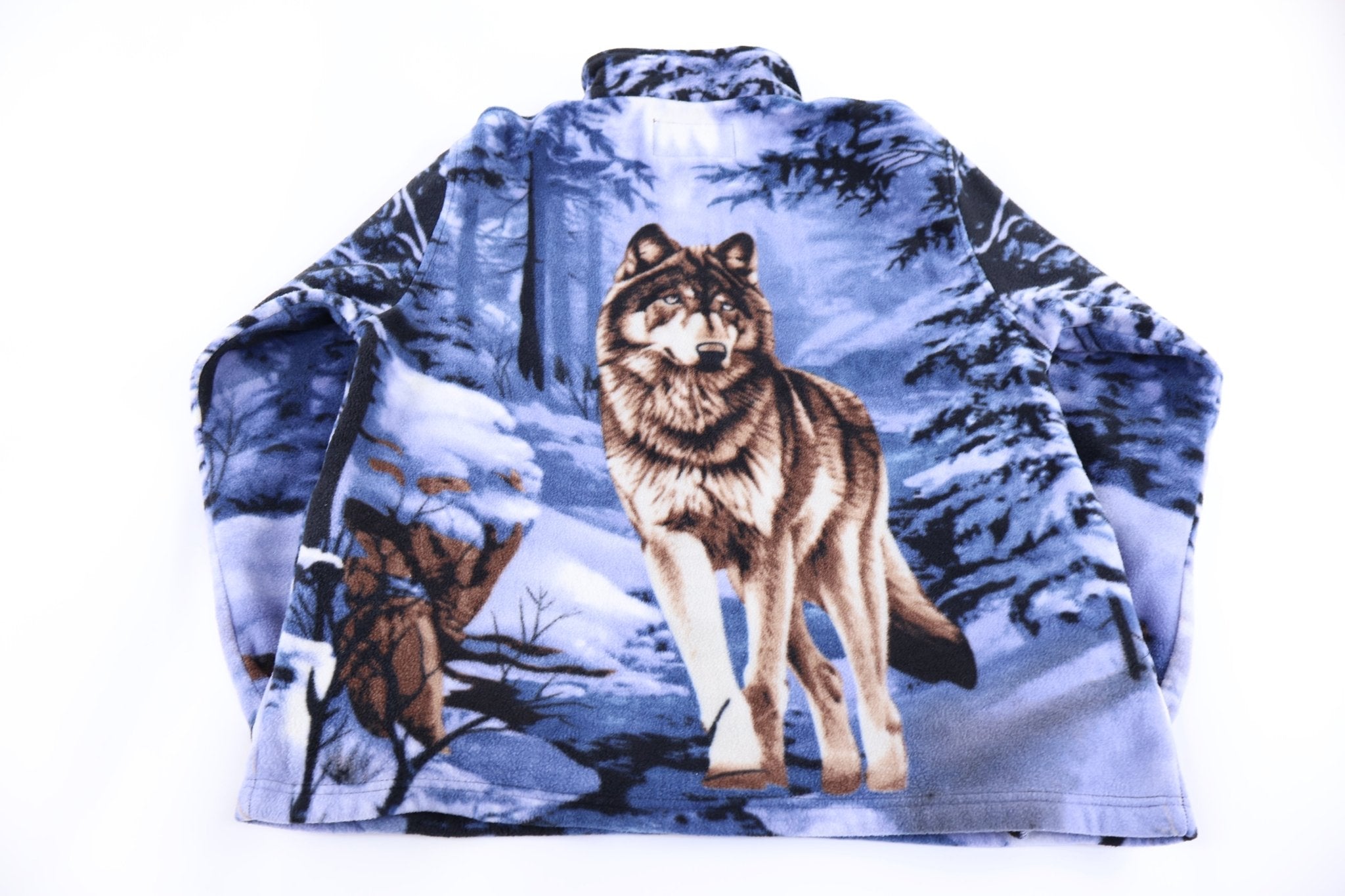 90's Wolf Nature All Over Graphic Fleece Jacket - Jacket - Thrifted Threads