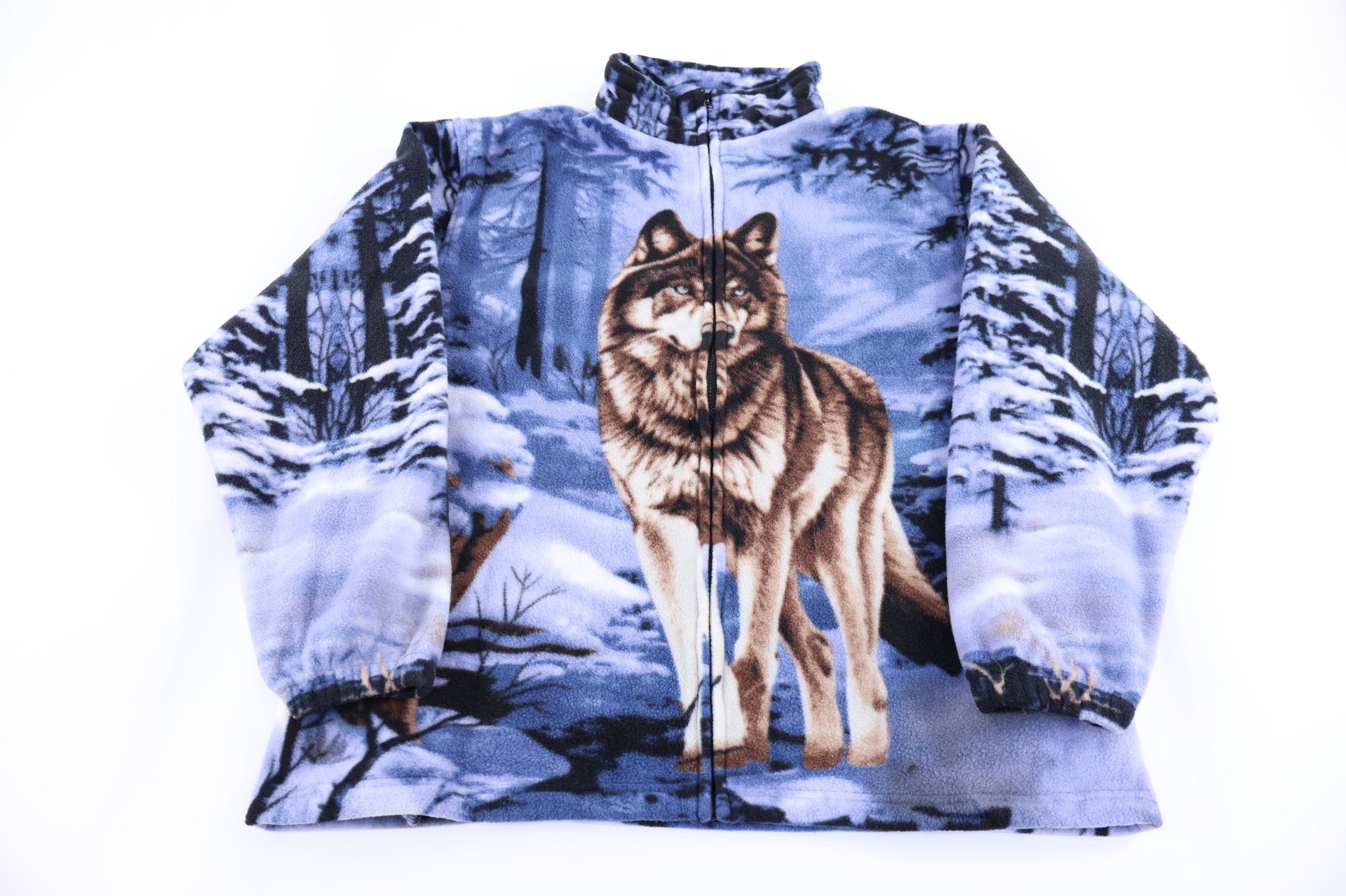 90's Wolf Nature All Over Graphic Fleece Jacket - Jacket - Thrifted Threads