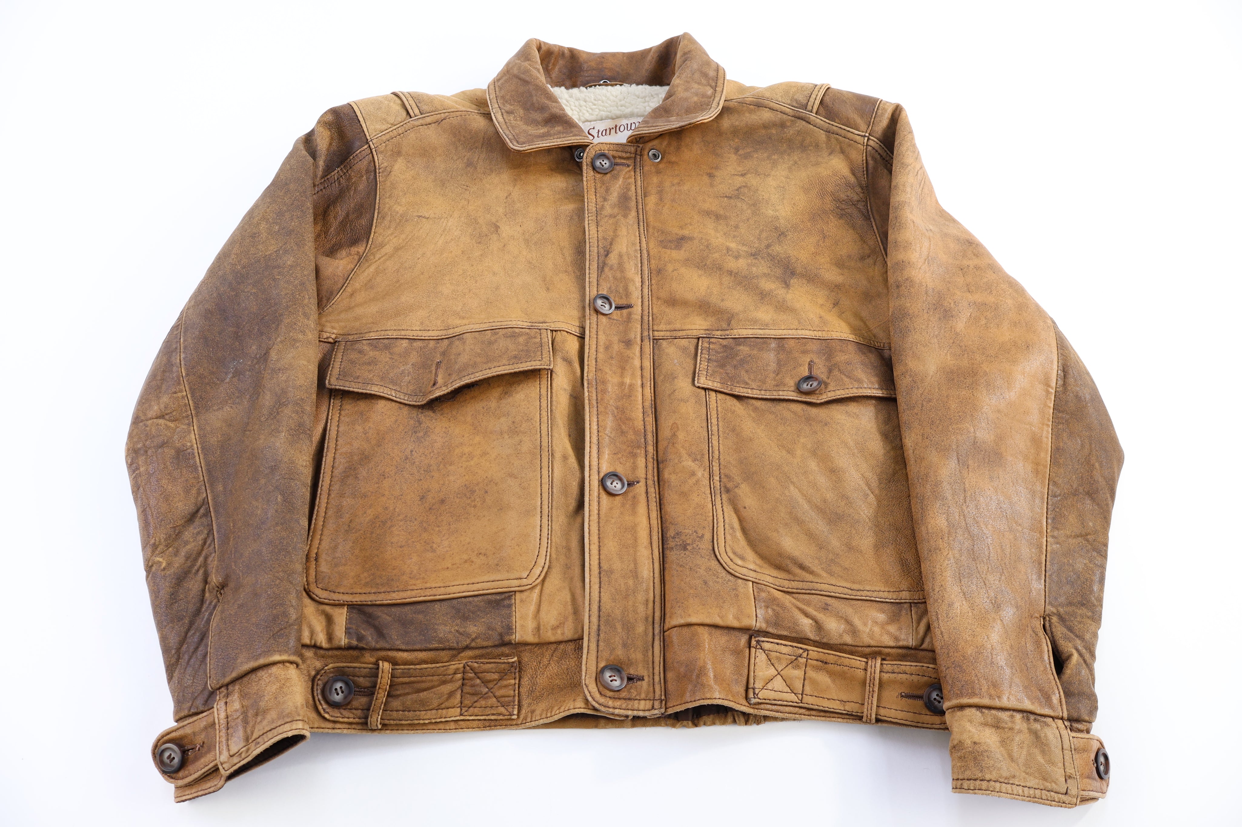 90's Startown Brown Leather Sherpa Lined Jacket