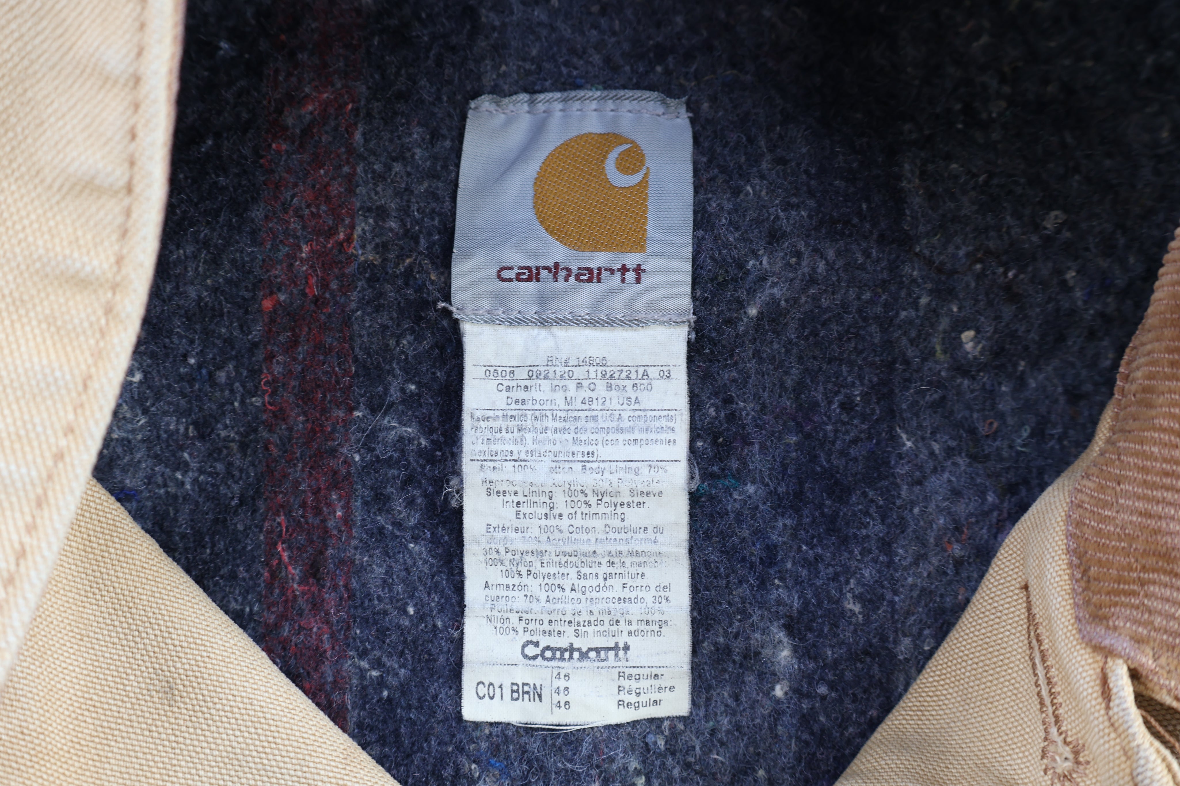 Carhartt Logo Patch Tan Blanket Lined Chore Jacket