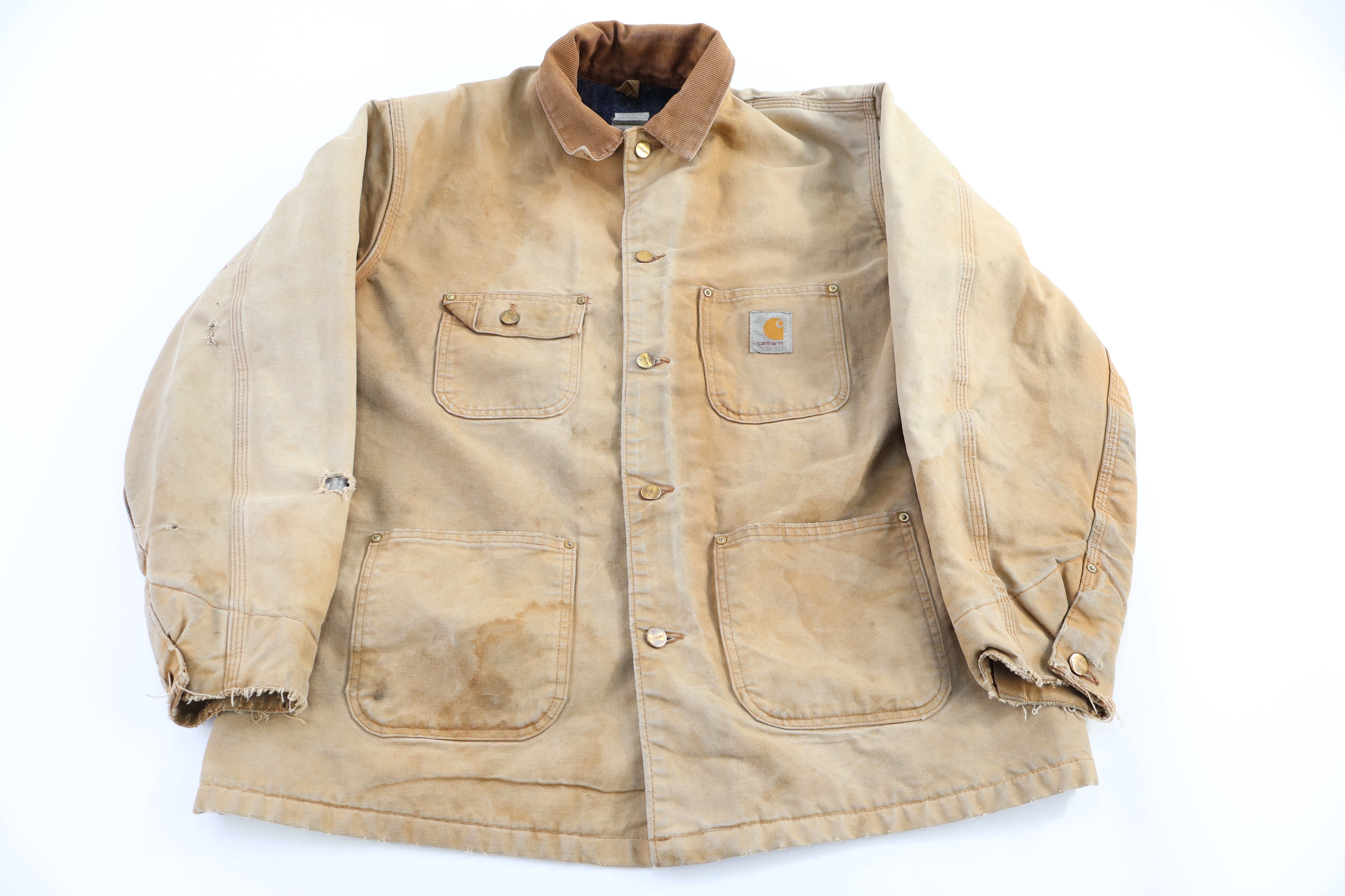 Carhartt Logo Patch Tan Blanket Lined Chore Jacket