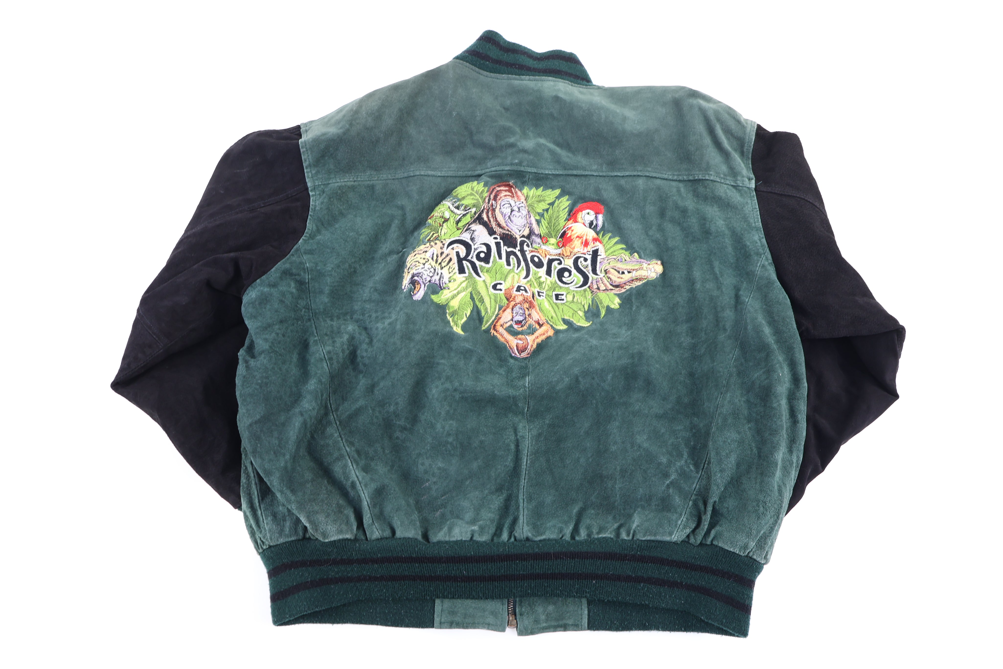 90's Rainforest Cafe Black & Green Leather Suede Jacket