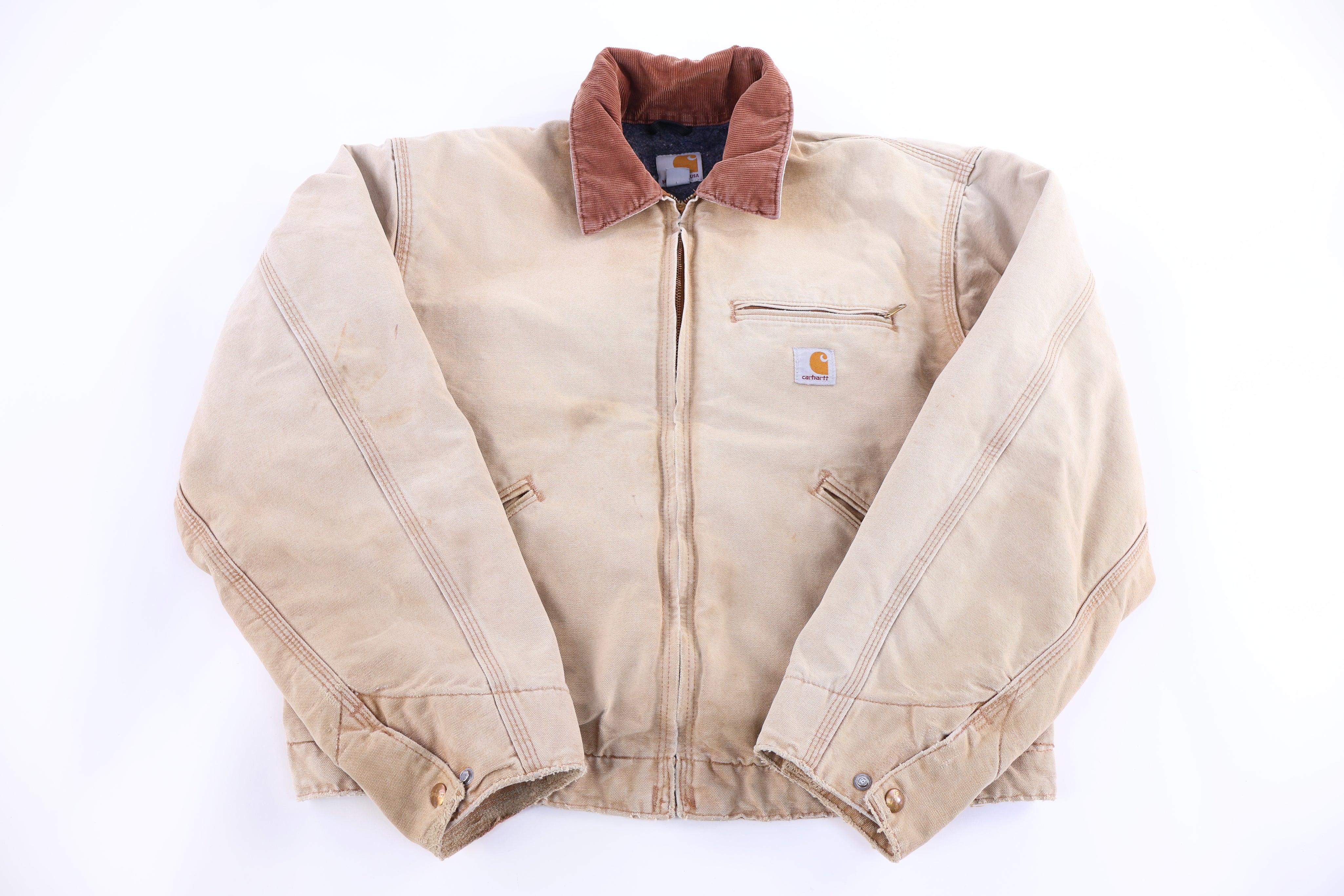 Carhartt Logo Patch Tan Blanket Lined Detroit Jacket