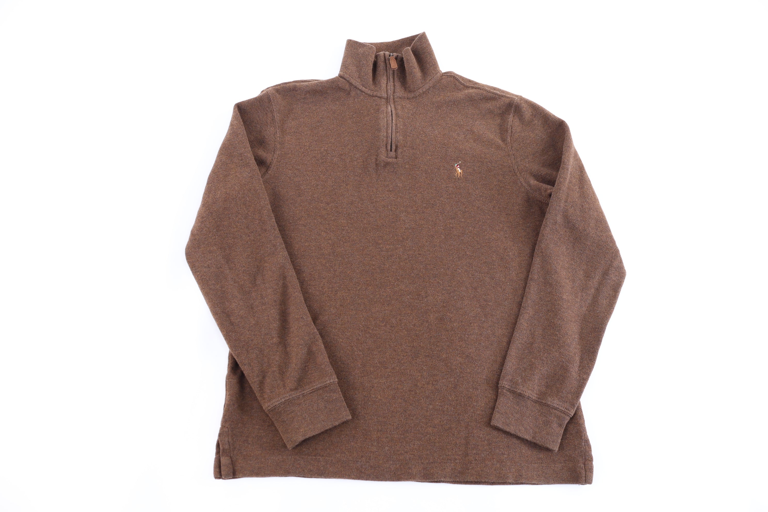 Polo Ralph Lauren Embroidered Logo Brown Quarter Zip Sweater