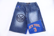 Vintage New York Knicks Basketball Embroidered Denim Shorts