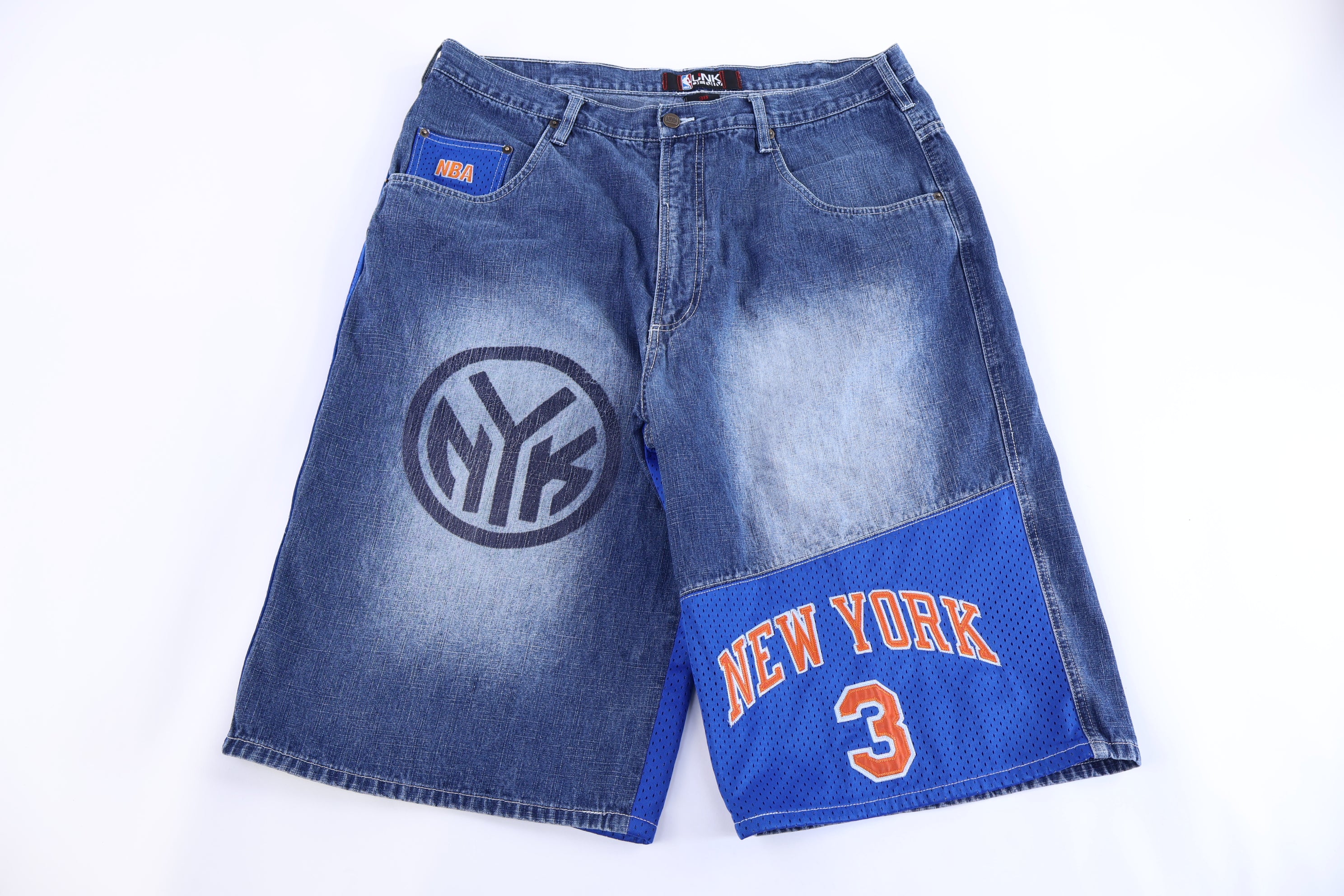 Vintage New York Knicks Basketball Embroidered Denim Shorts