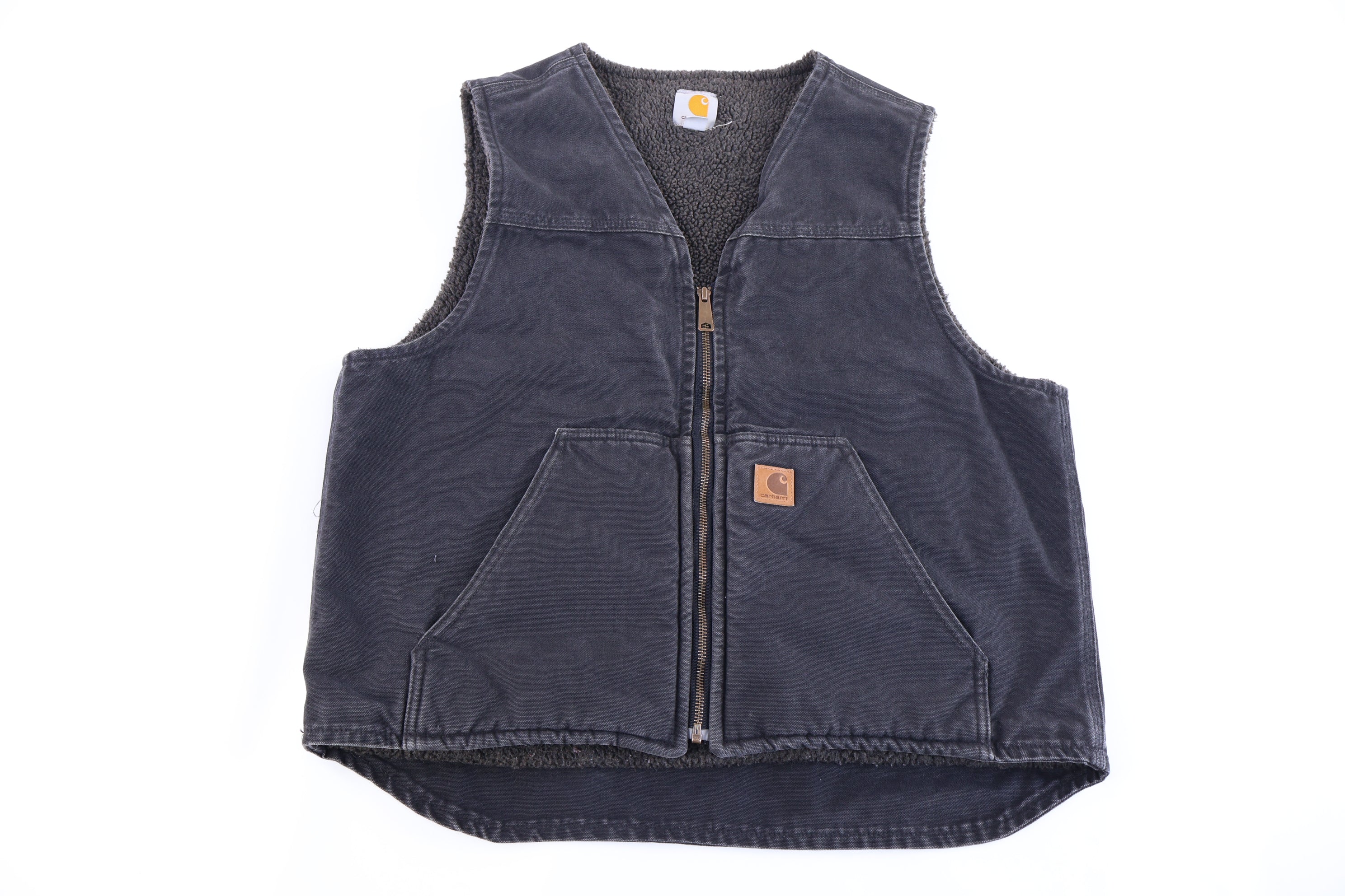 Carhartt Logo Patch Grey Full Zip Sherpa Lined Vest