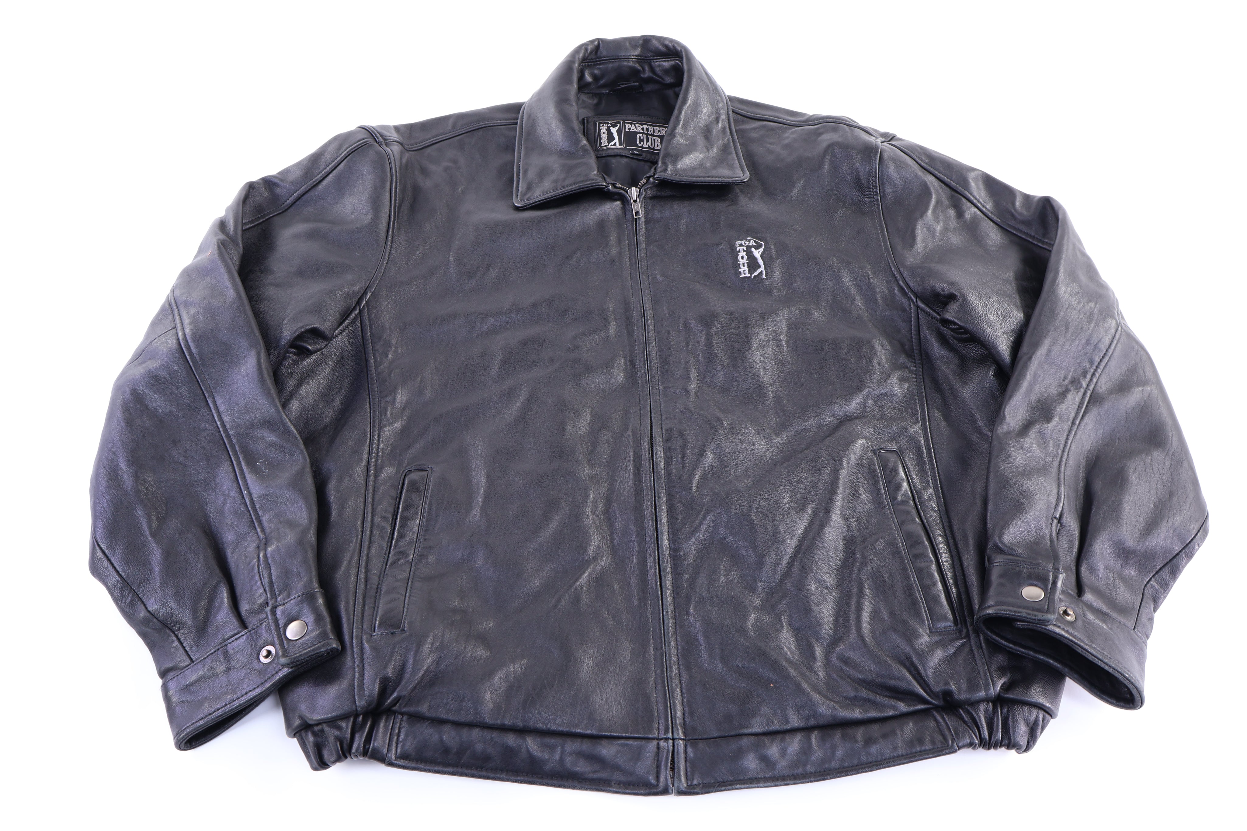 Vintage Partners Club Black Full Zip Leather Jacket
