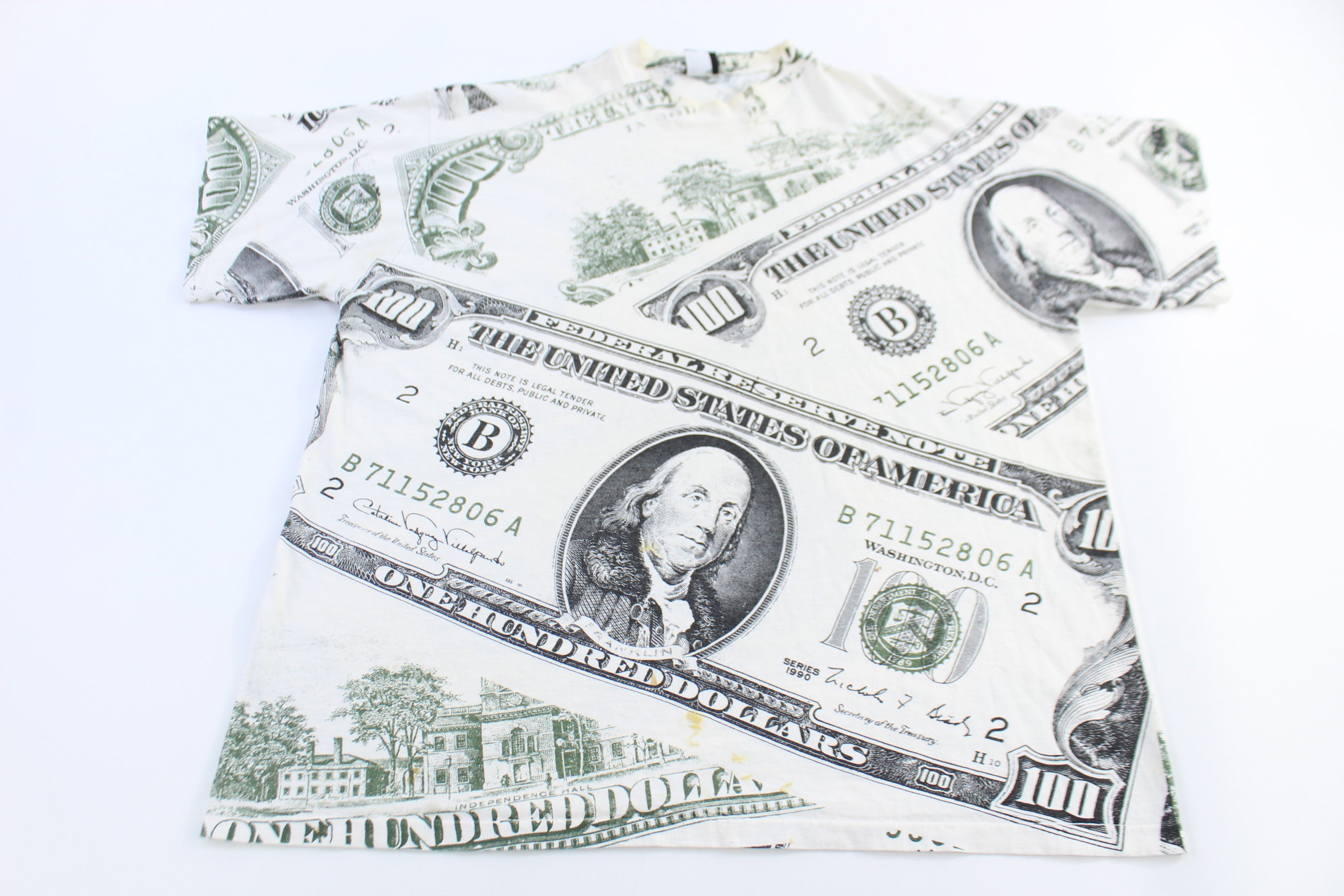 90's 100 Dollar Bill All Over Graphic T-shirt