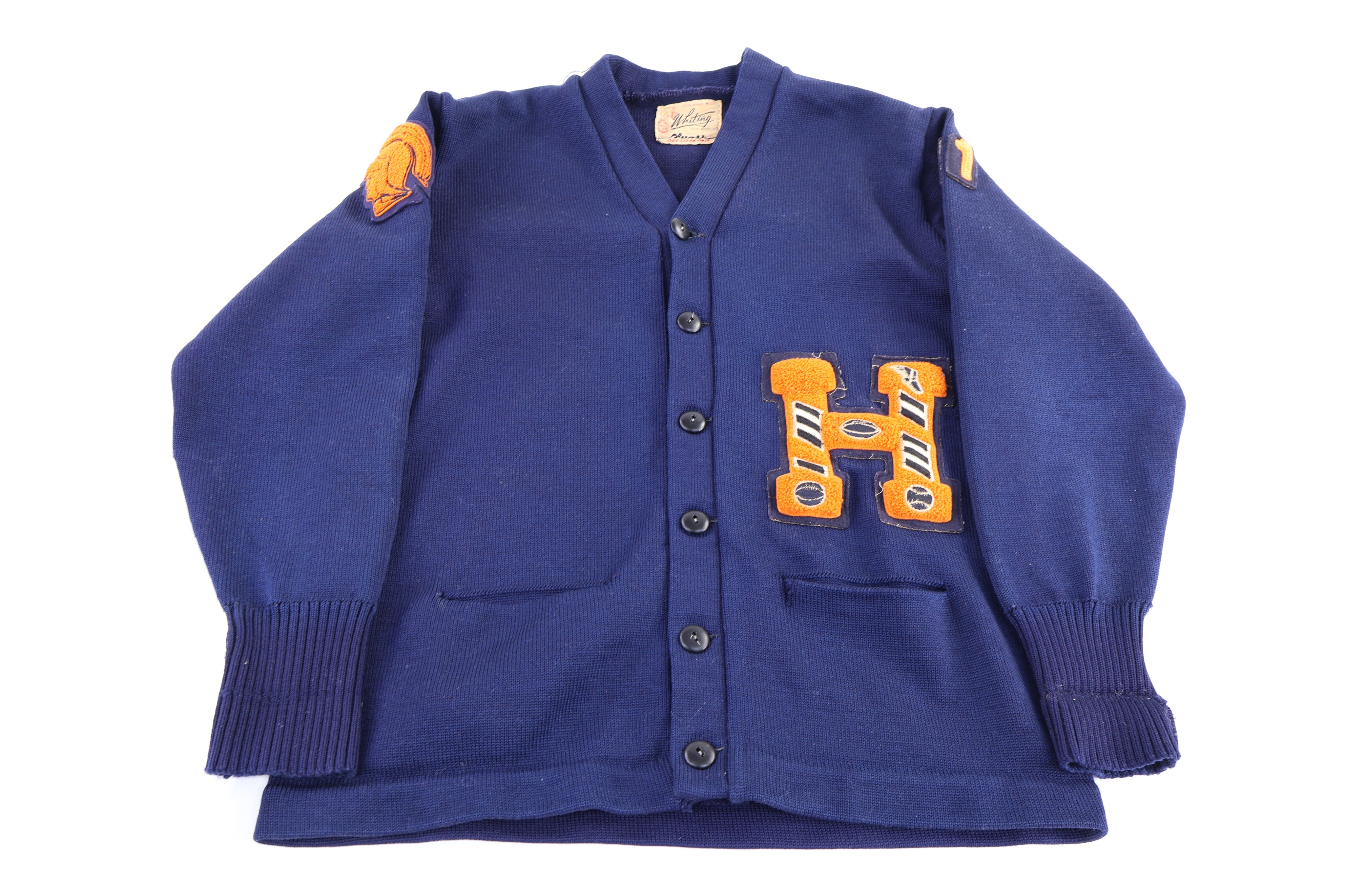 50's Navy Blue & Orange Cardigan Sweater