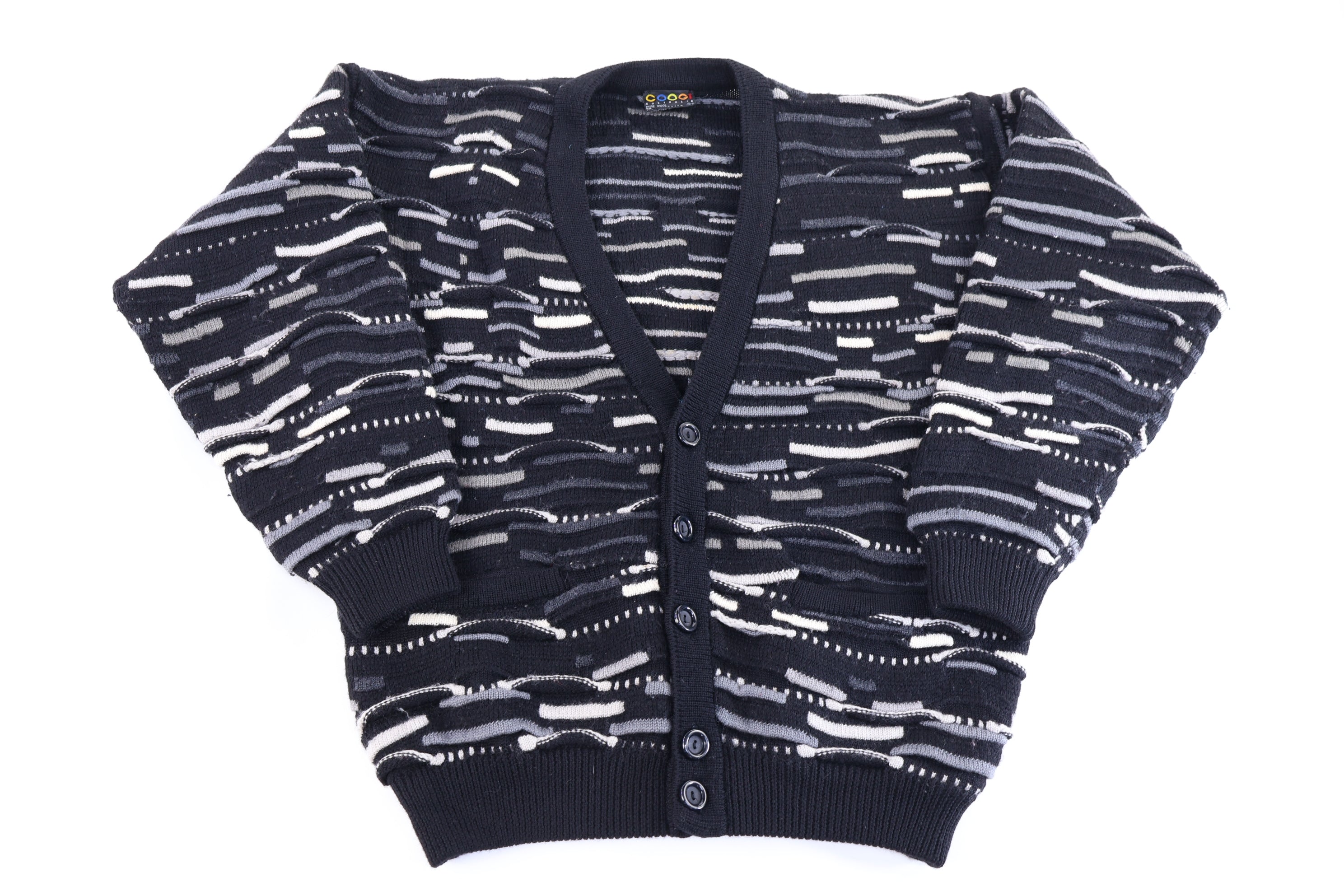 Vintage Coogi Australia Black & White Knit Cardigan Sweater