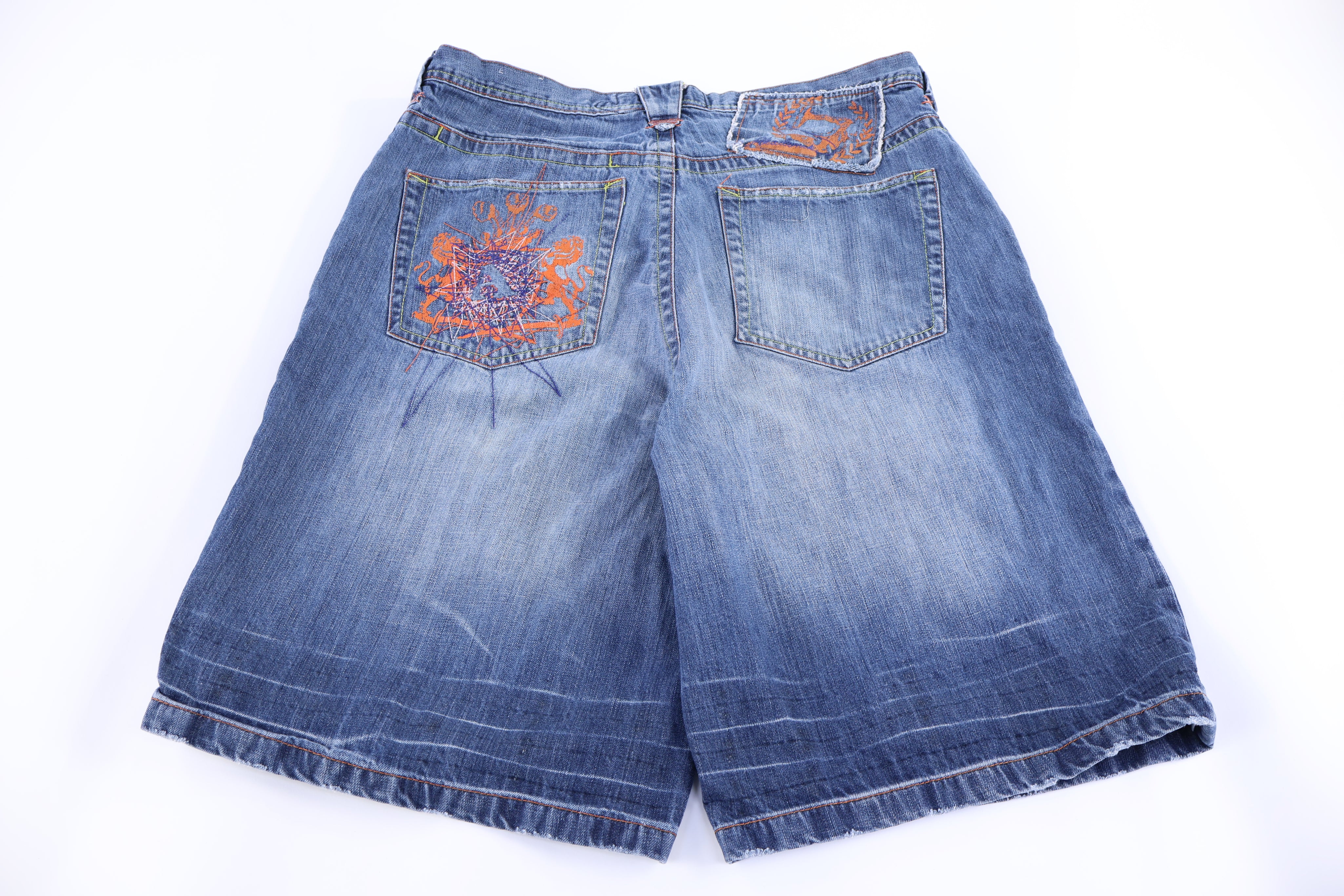 Y2K Akadmiks Dark Wash Embroidered Denim Shorts
