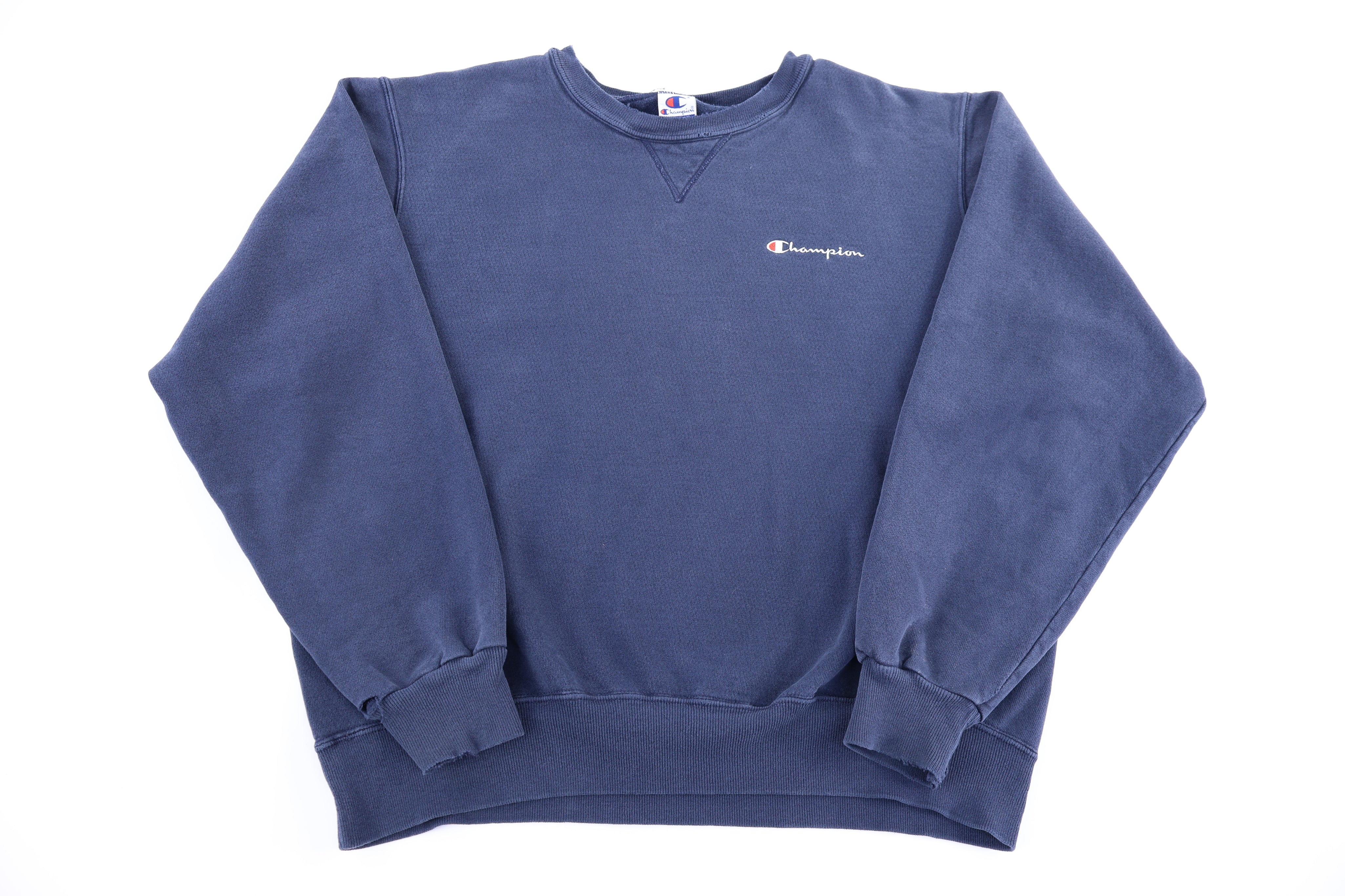 Vintage Champion Embroidered Logo Blue Blank Sweatshirt