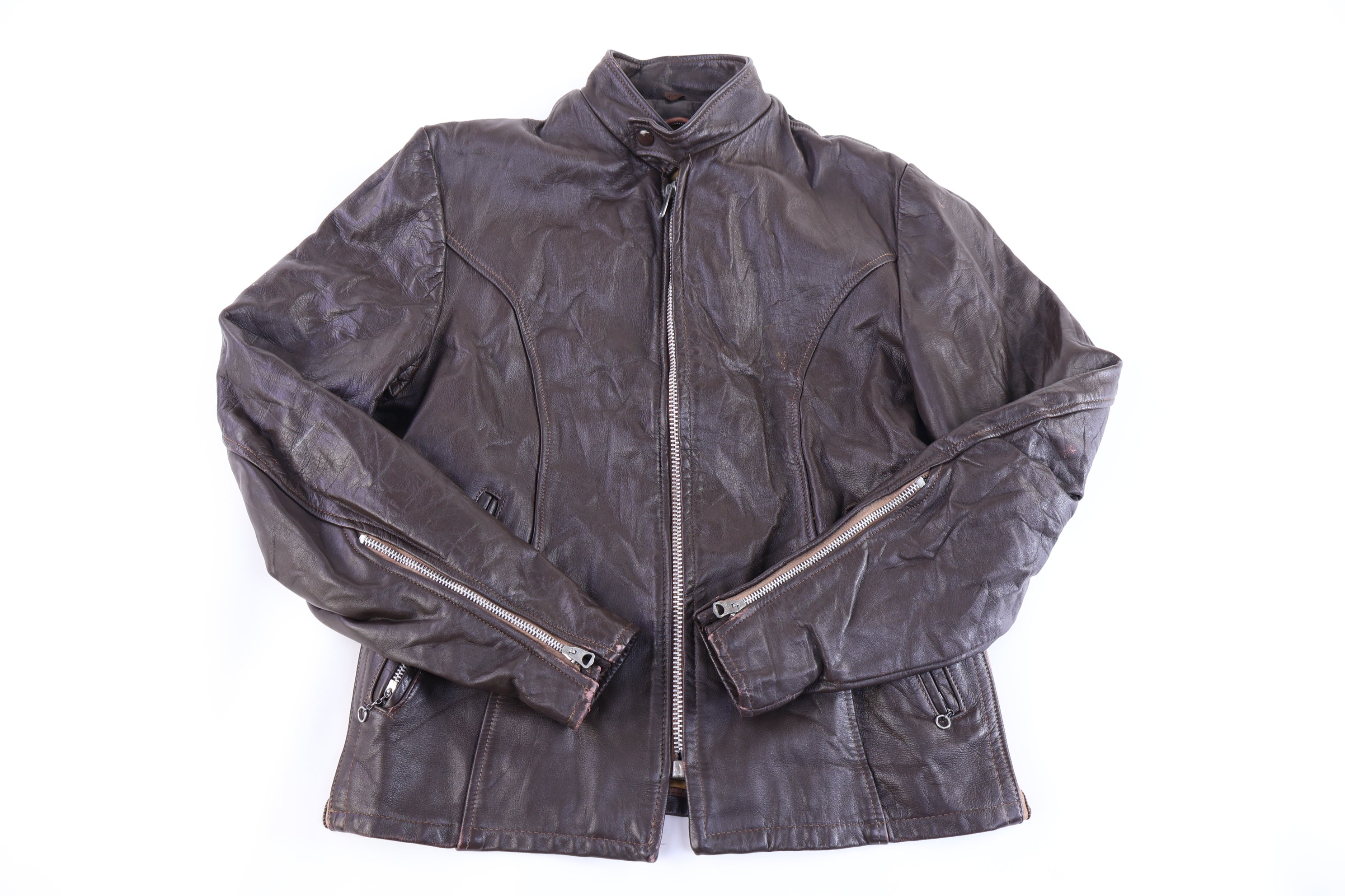 50's Shorman Brown Full Zip Leather Jacket
