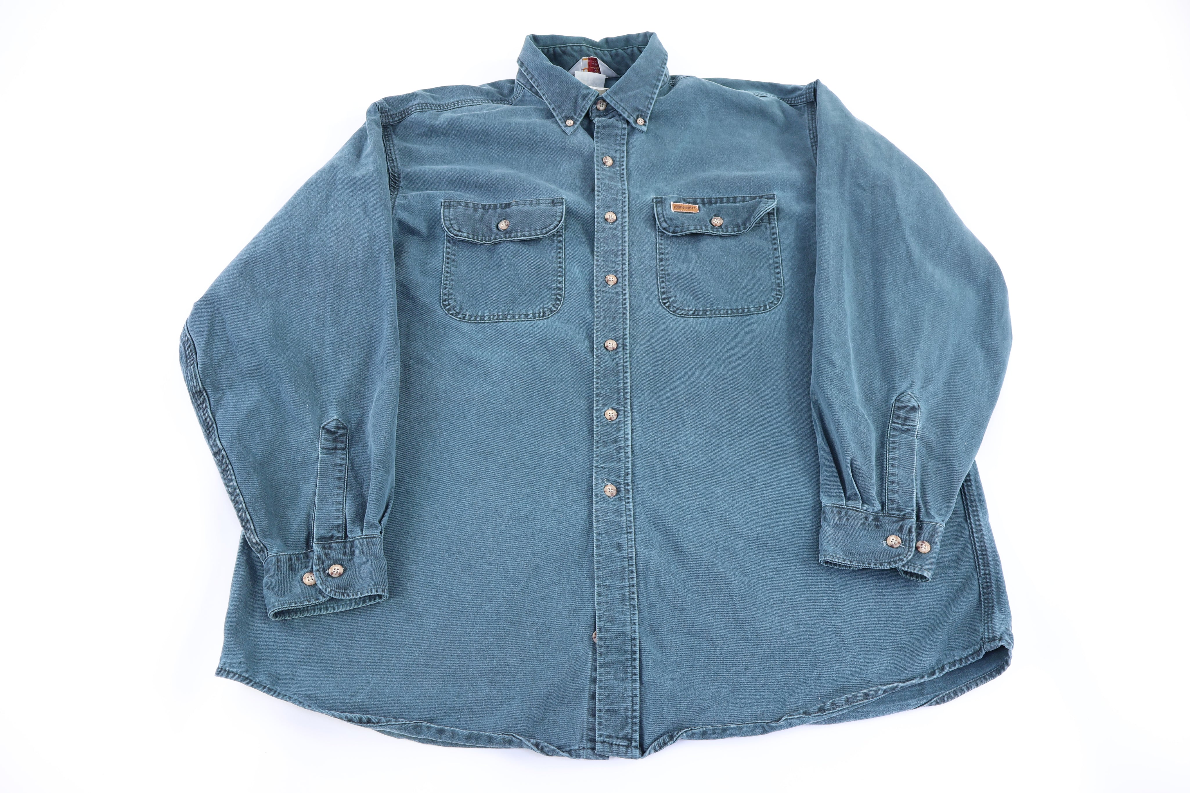 90’s Carhartt Logo Patch Green LS Button Down