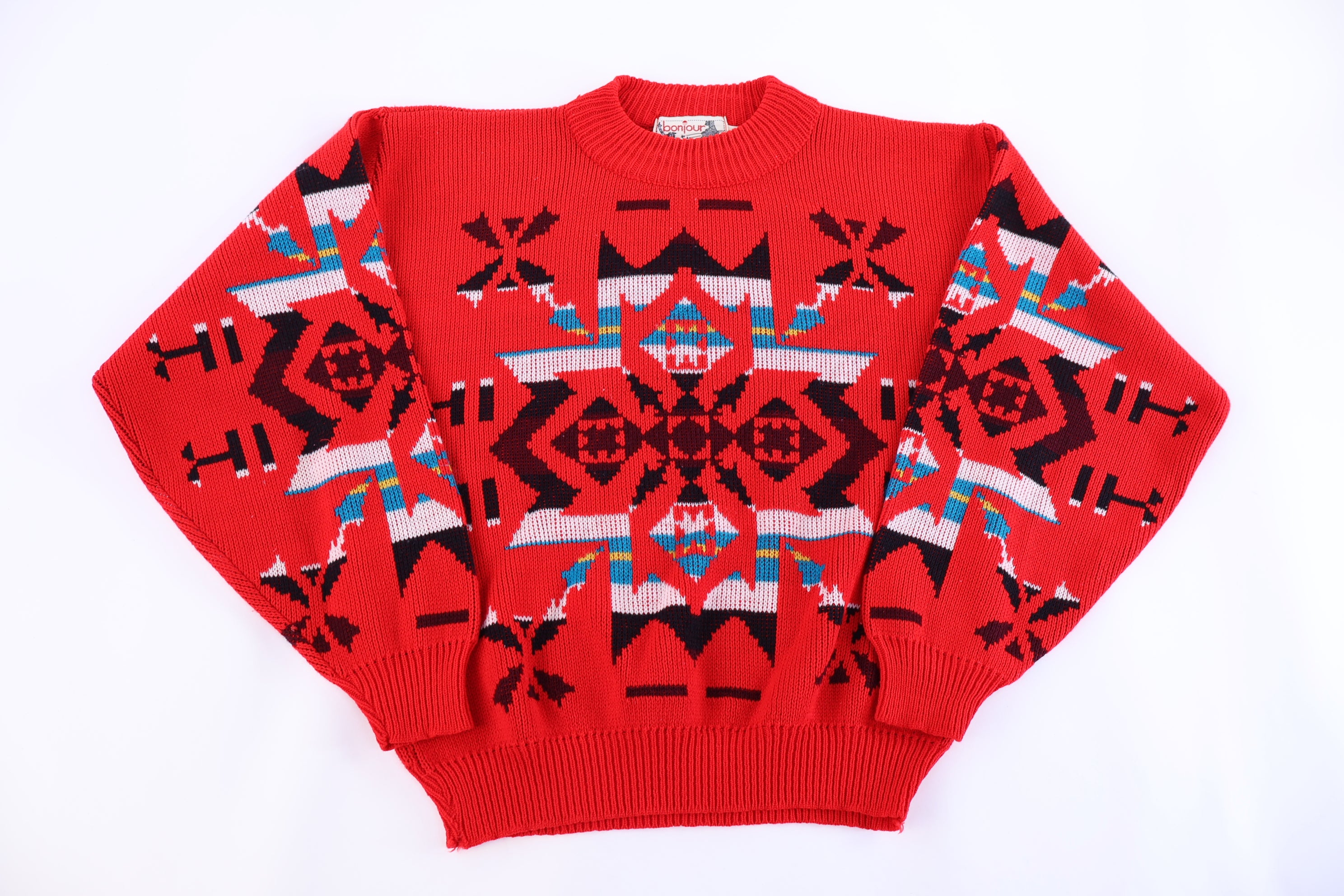 80's Bonjour Multipattern Knit Sweater