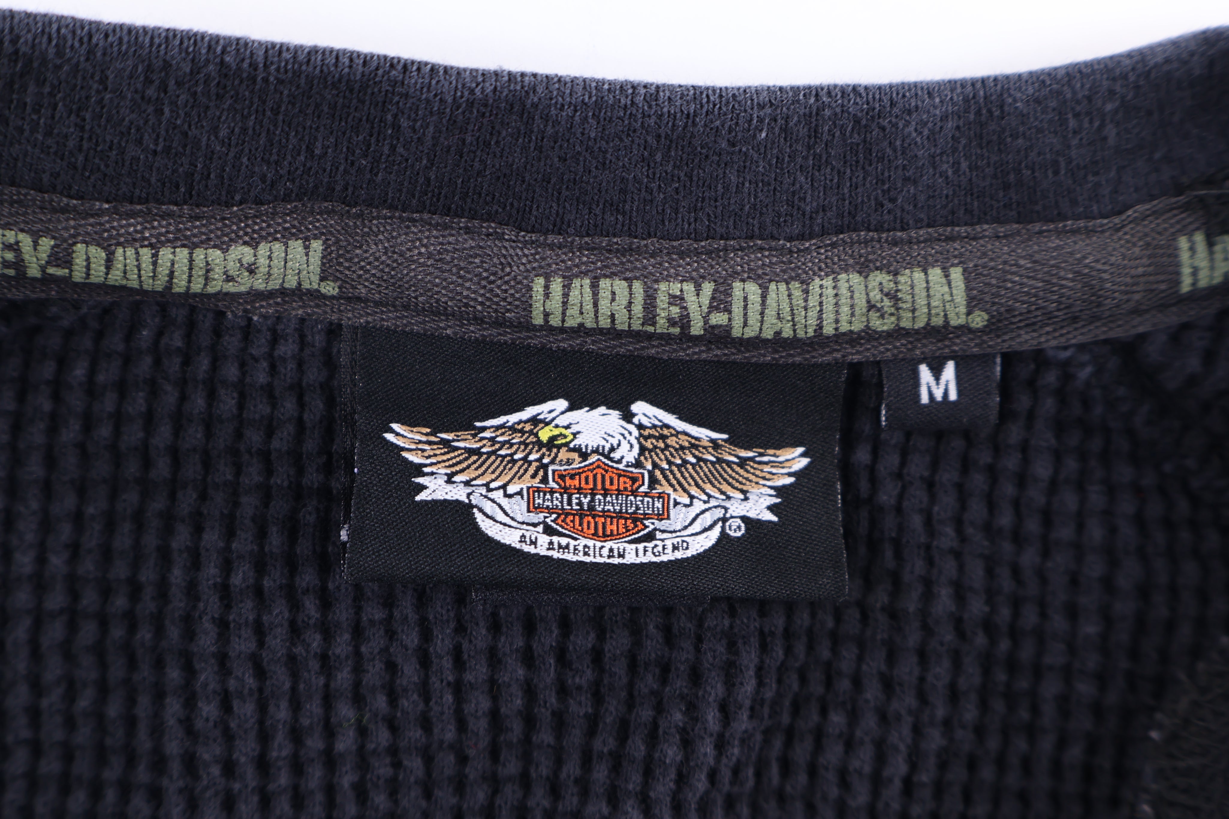 Harley Davidson Motorcycles Black Henley Thermal LS T-shirt