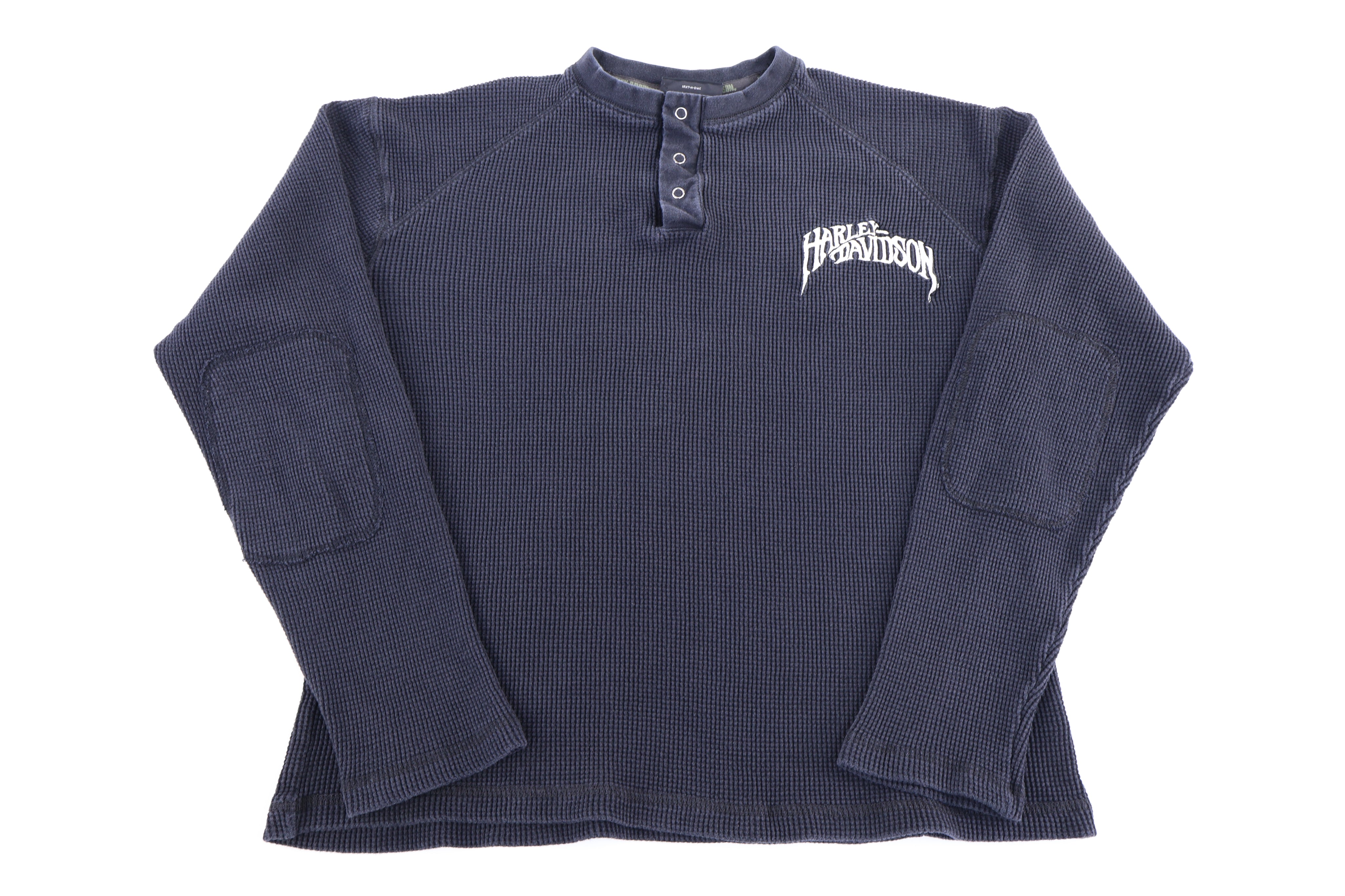 Harley Davidson Motorcycles Black Henley Thermal LS T-shirt