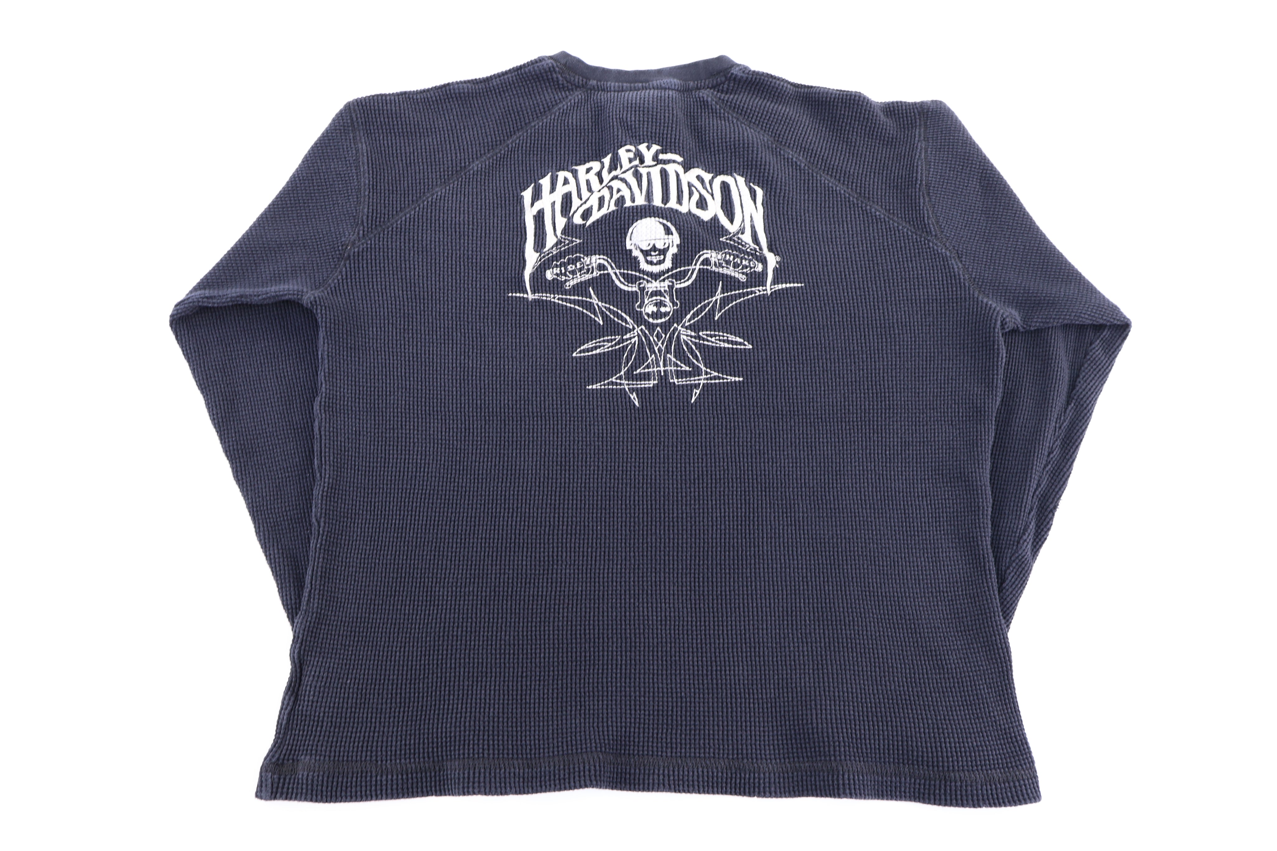 Harley Davidson Motorcycles Black Henley Thermal LS T-shirt